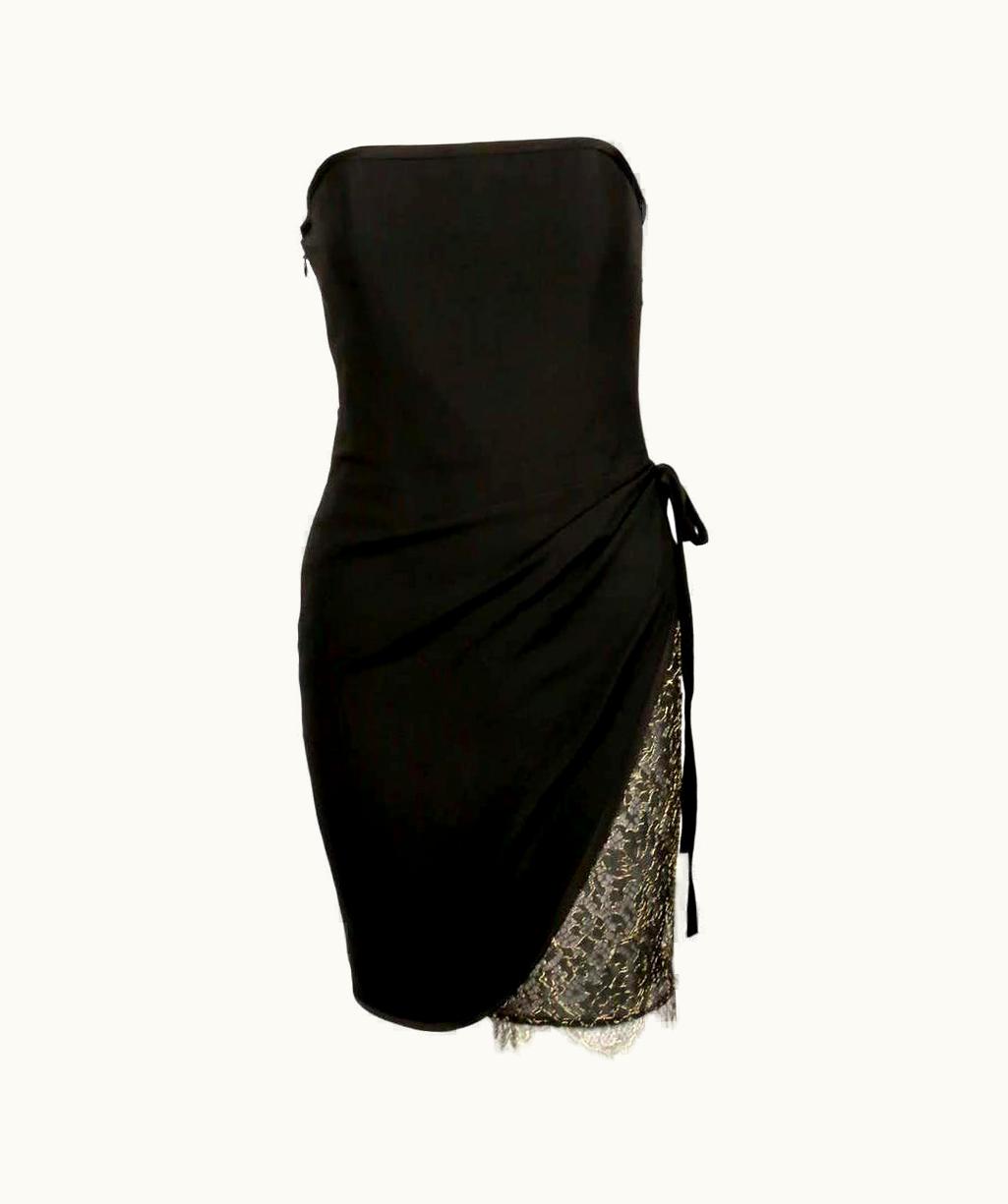 Saint Laurent 1990' Yves Saint Laurent Black Draped Strapless Dress With Lace