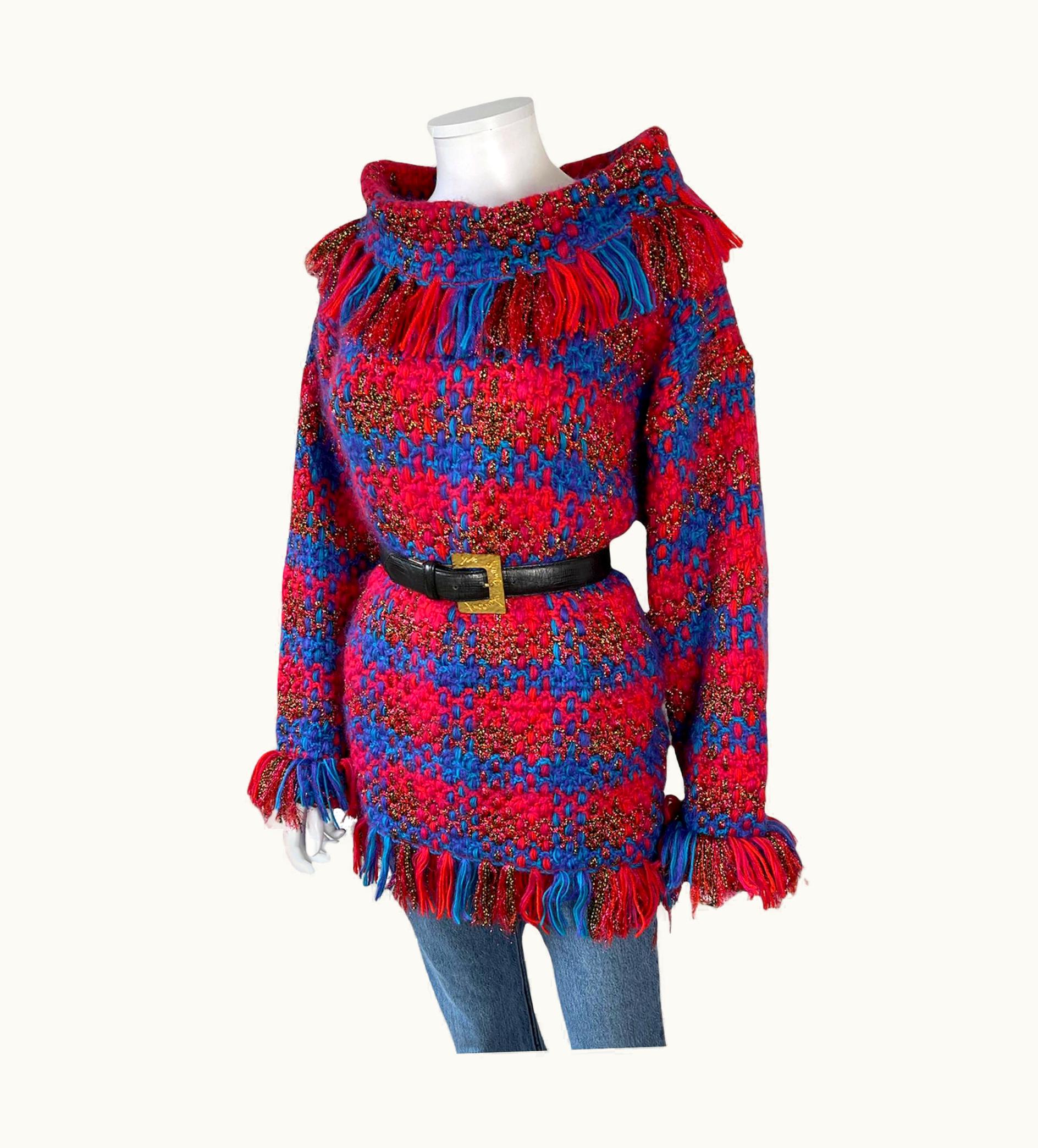 Saint Laurent 1990' Vintage Yves Saint Laurent Tartan Knitted Tunic Sweater Orange Pink Gold