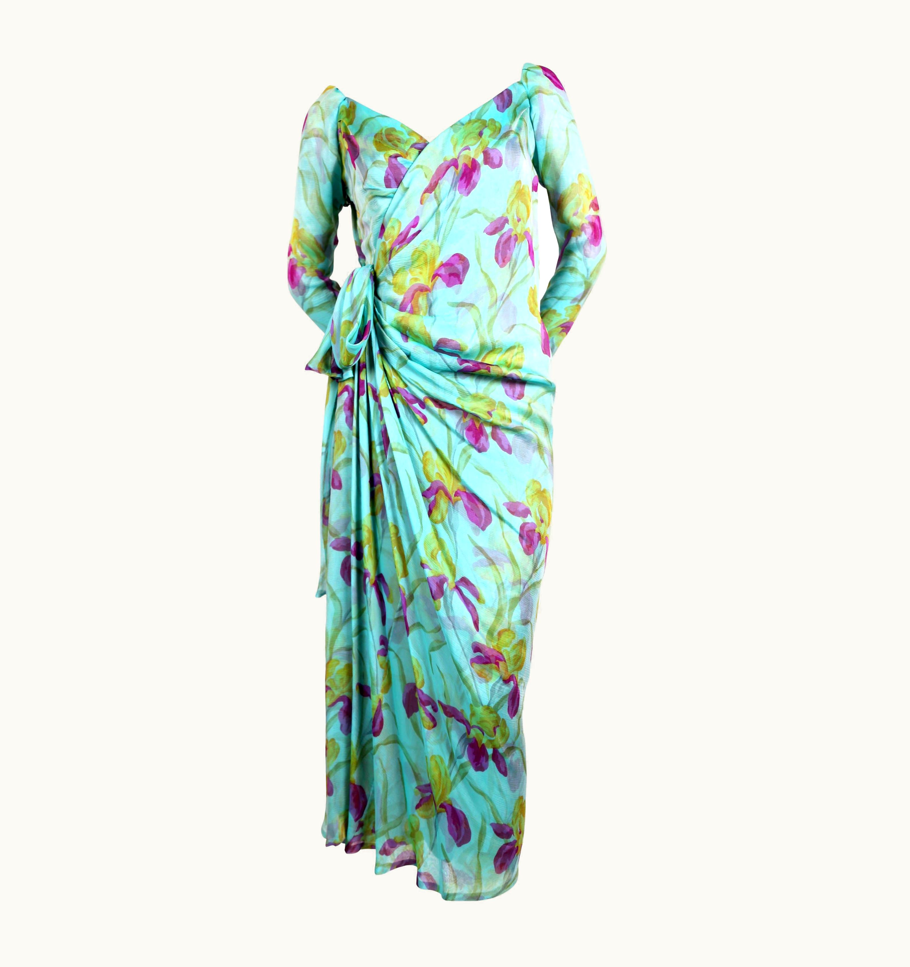 Saint Laurent 1990 Yves Saint Laurent Haute Couture Floral Silk Mousseline Runway Dress