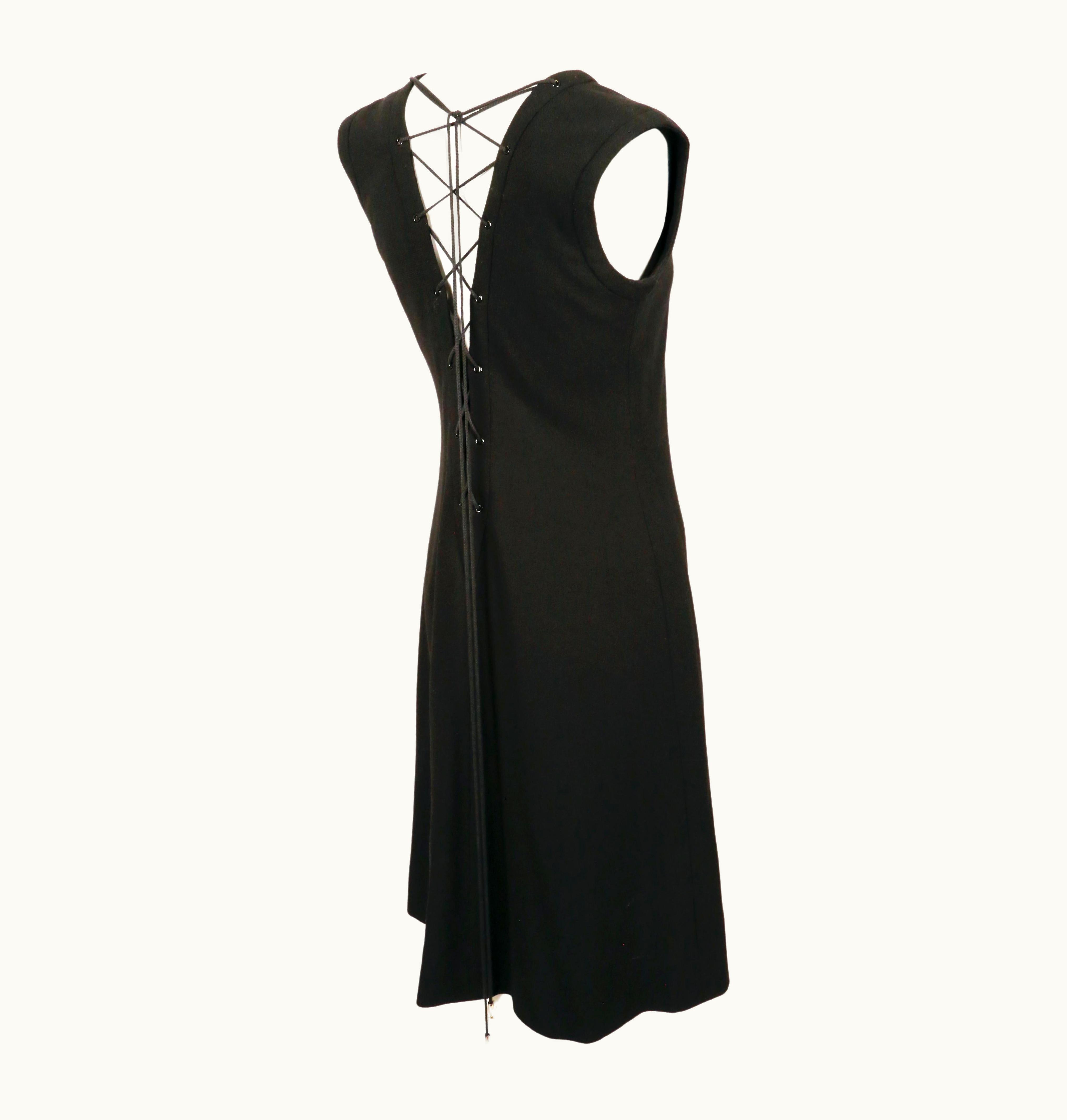 Saint Laurent 1990' Yves Saint Laurent Rive Gauche Black Wool Dress With Lace Up Back