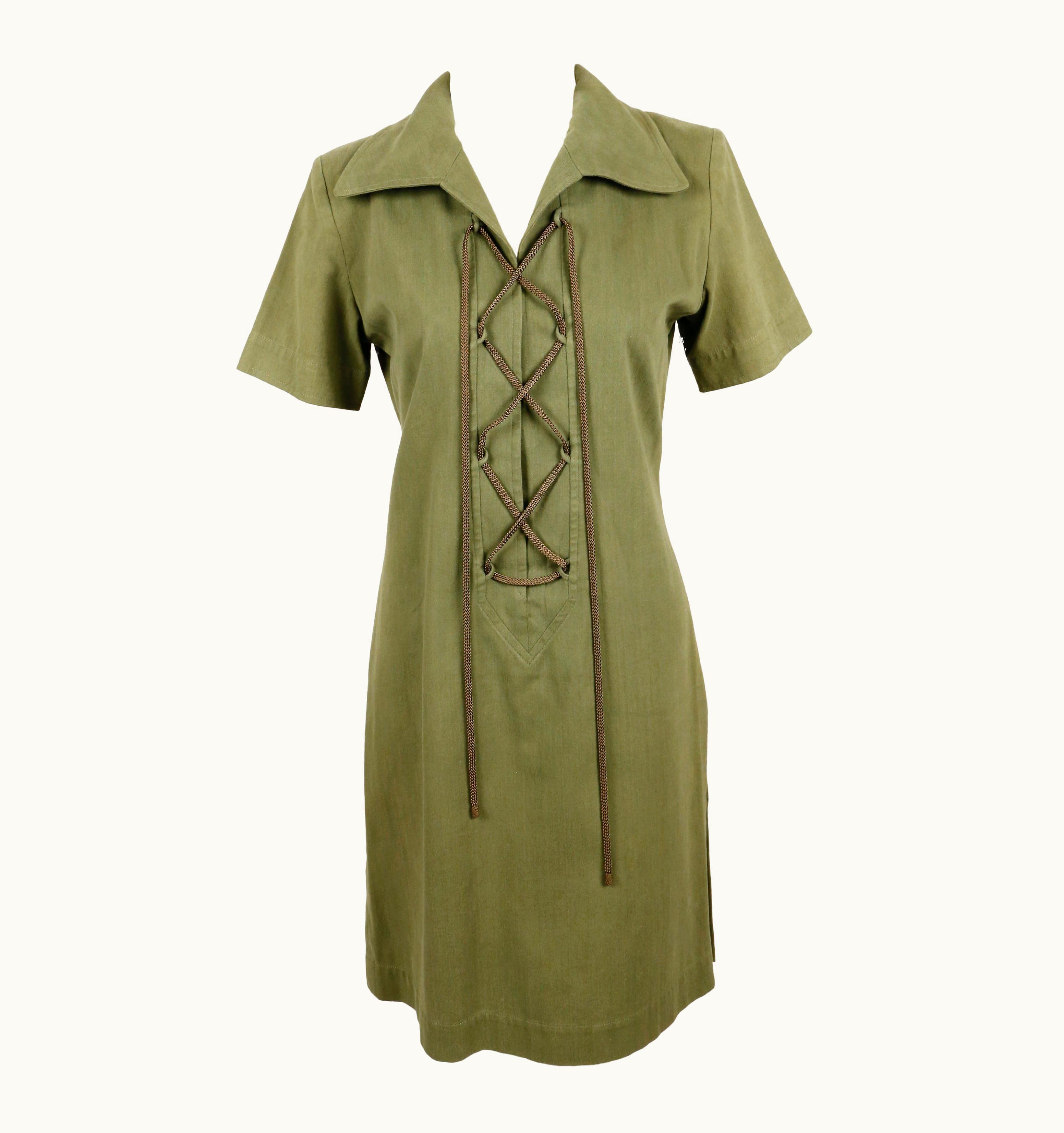 Saint Laurent 1990' Yves Saint Laurent Rive Gauche Safari Lace Up Dress