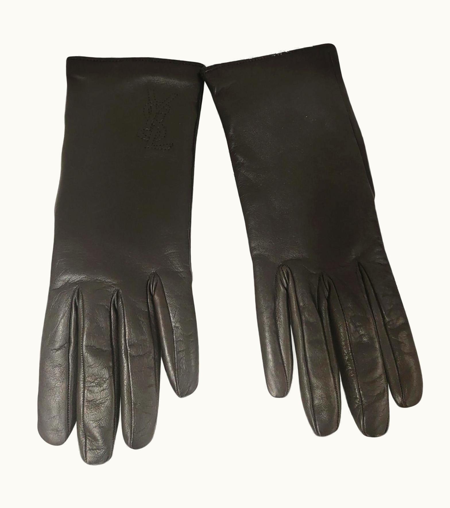Saint Laurent Yves Saint Laurent Brown Leather Gloves UZ0585547