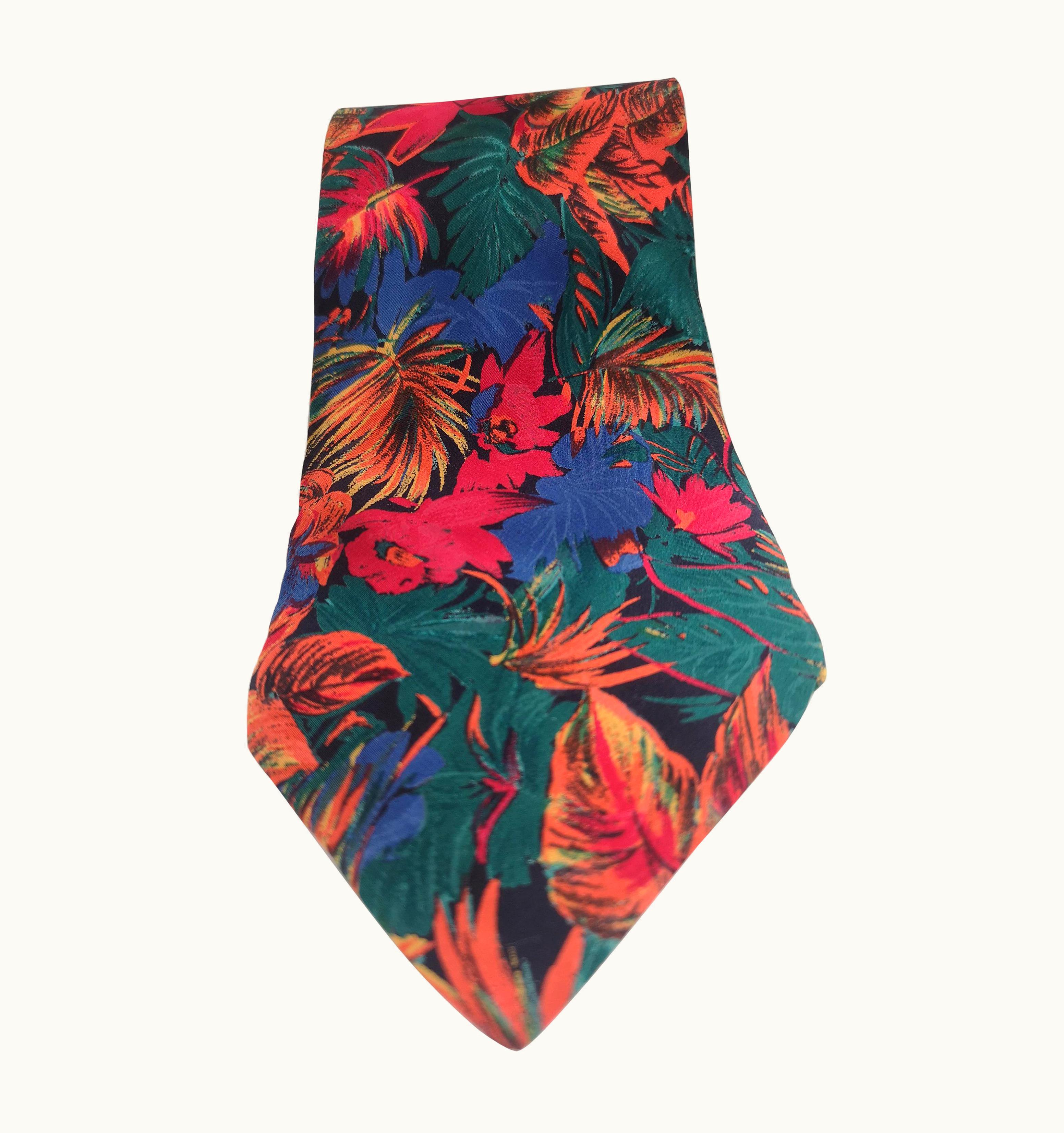 Saint Laurent Yves Saint Laurent Multicoloured Leaves Silk Tie
