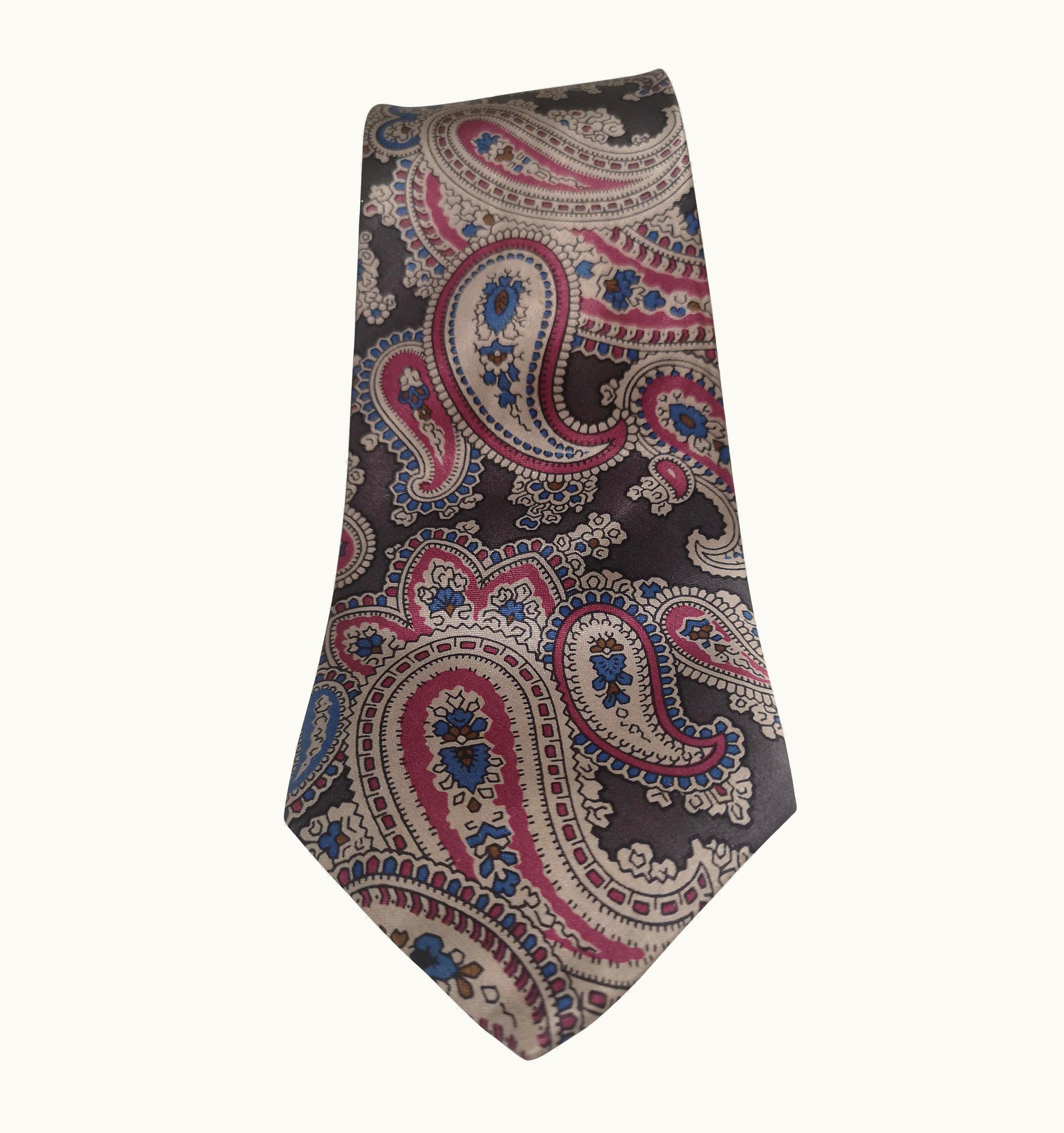 Saint Laurent Yves Saint Laurent Grey Multicoloured Silk Tie