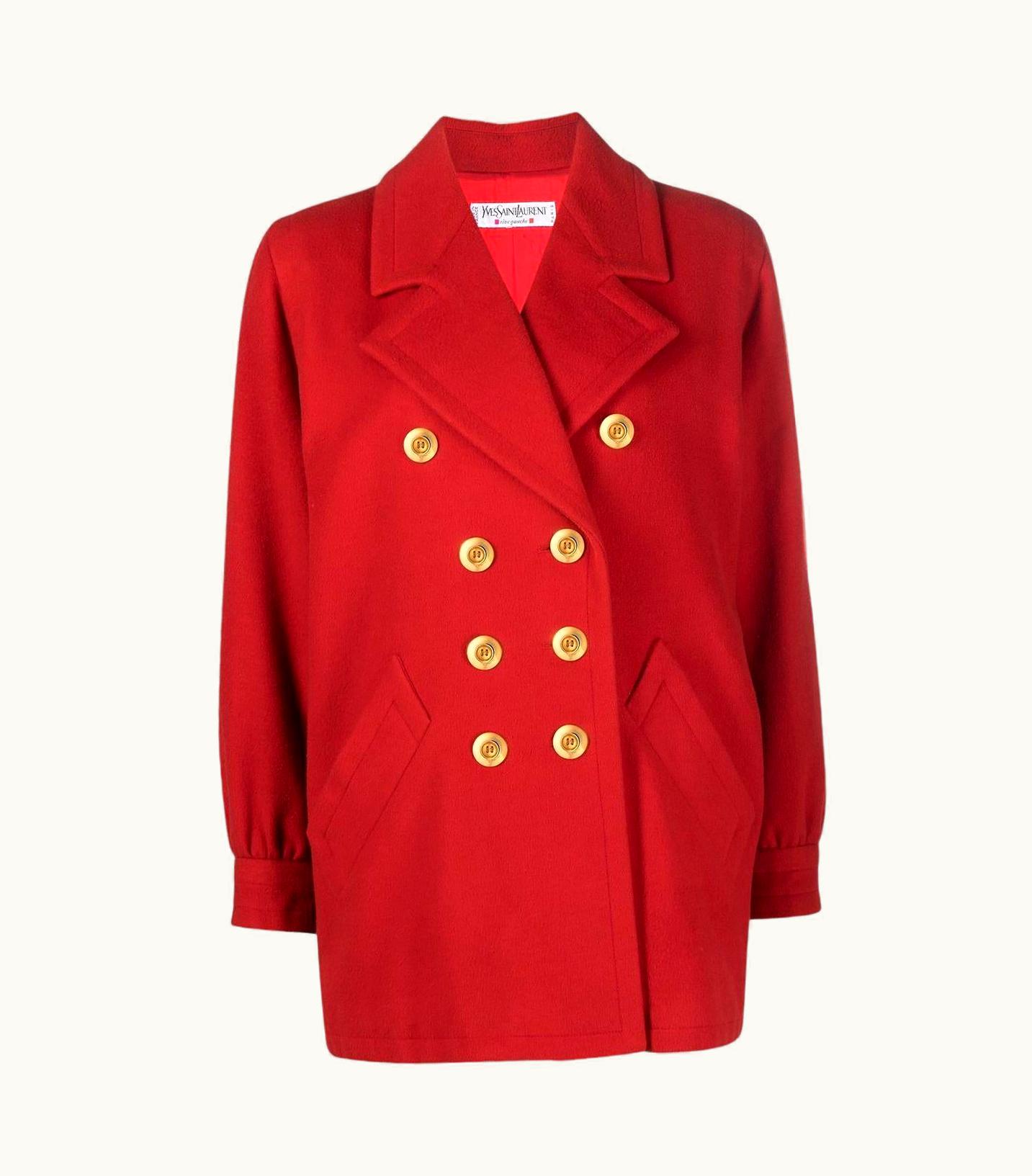 Saint Laurent 1990s YSL Yves Saint Laurent Red Wool Coat
