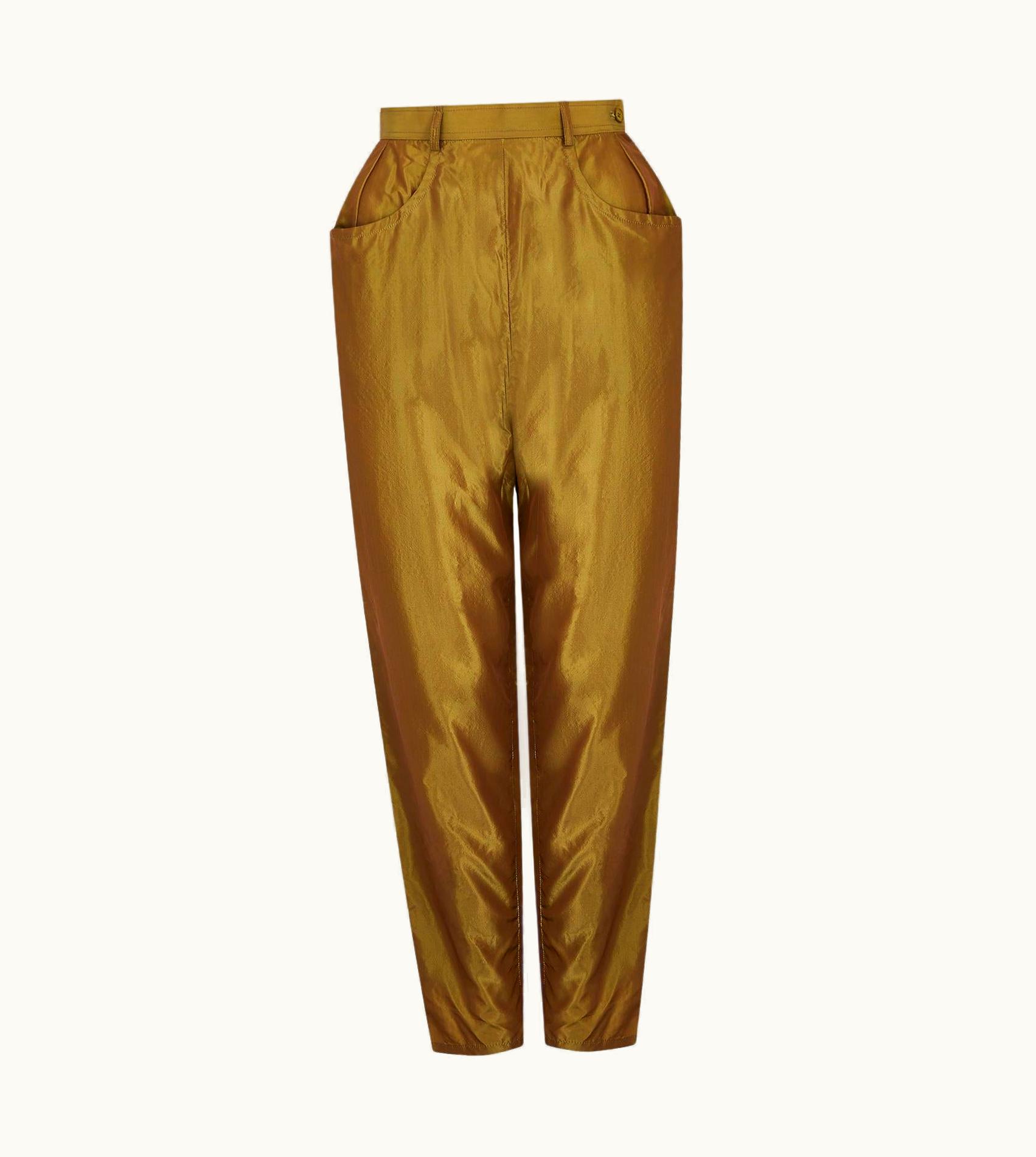 Saint Laurent 1990s Yves Saint Laurent Iridescent Green Silk Trousers