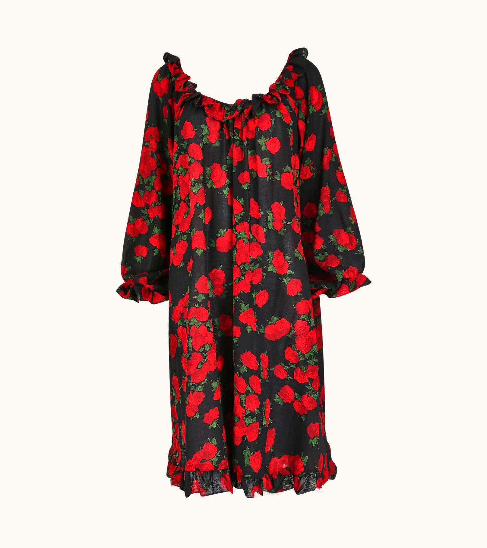 Saint Laurent 1990s Yves Saint Laurent Rose Print Wool Dress