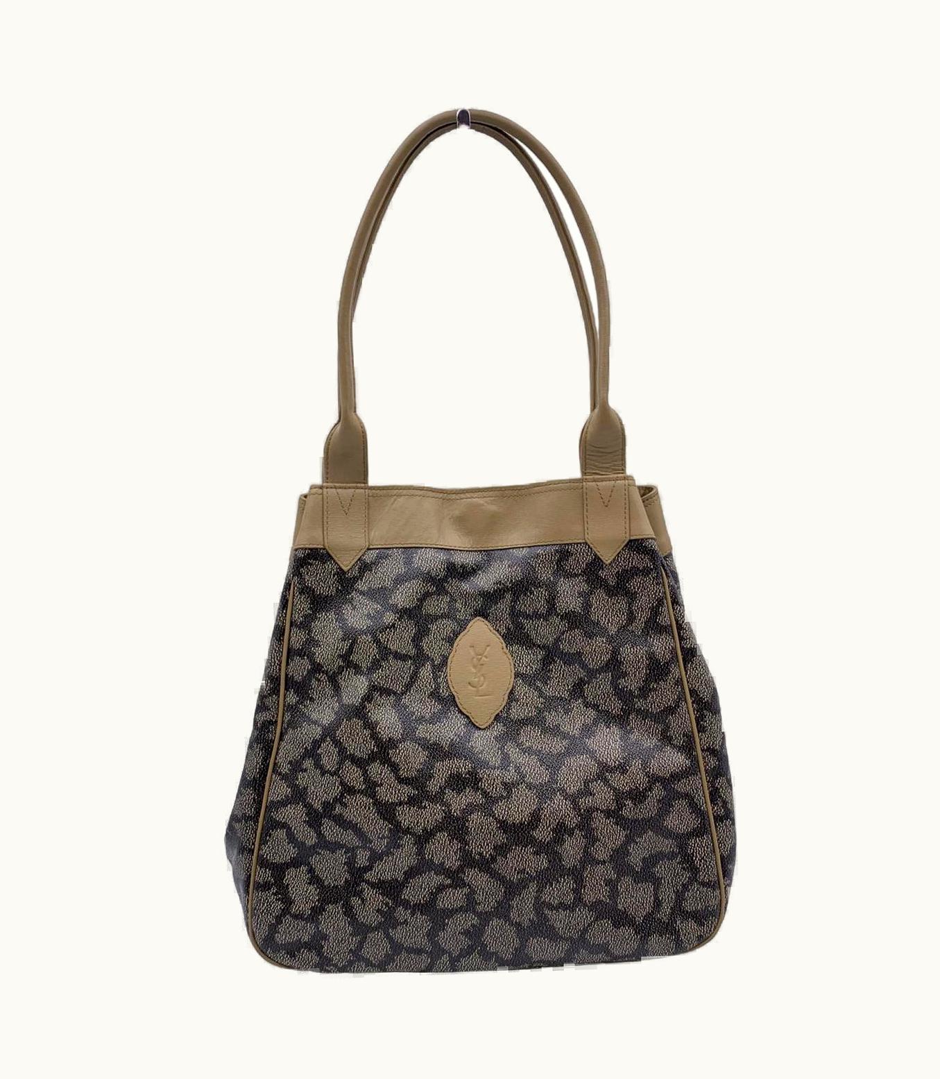 Saint Laurent Yves Saint Laurent Vintage Giraffe Print Canvas Tote Shoulder Bag