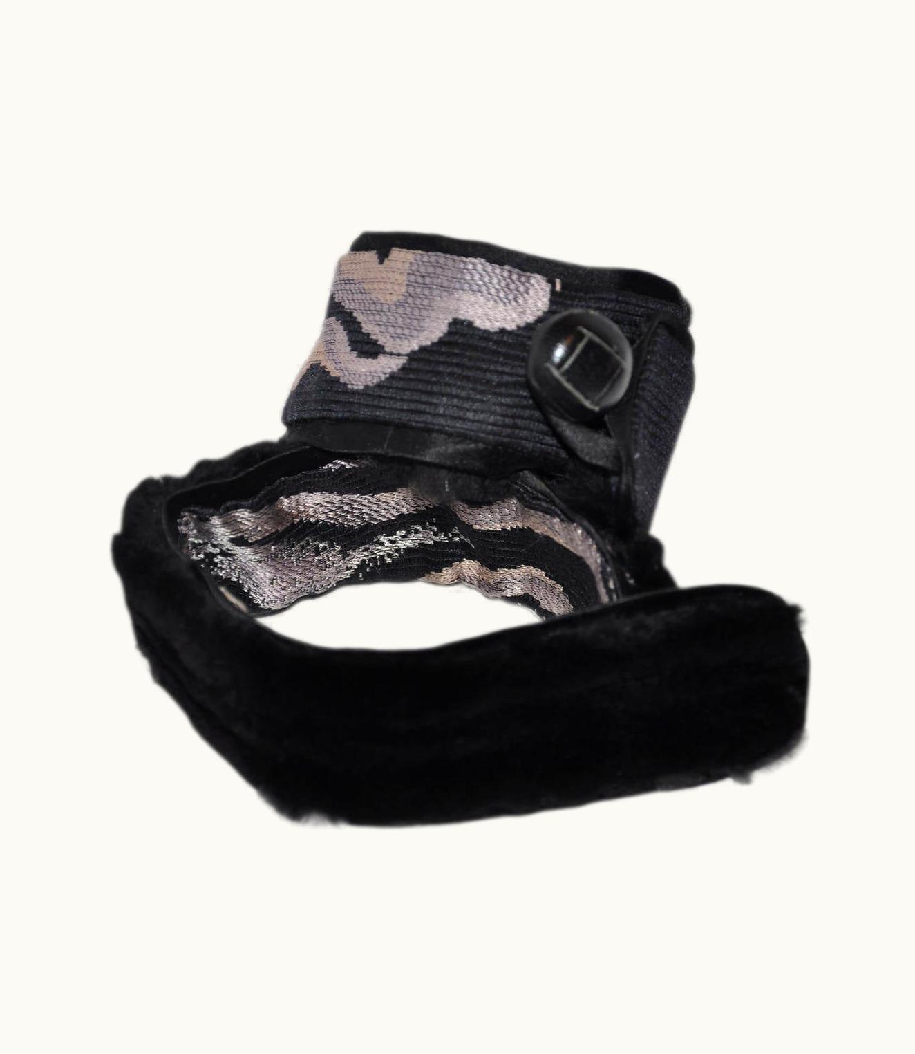 Saint Laurent Yves Saint Laurent Sheared Beaver & Silk Embroidery Button Cuffs