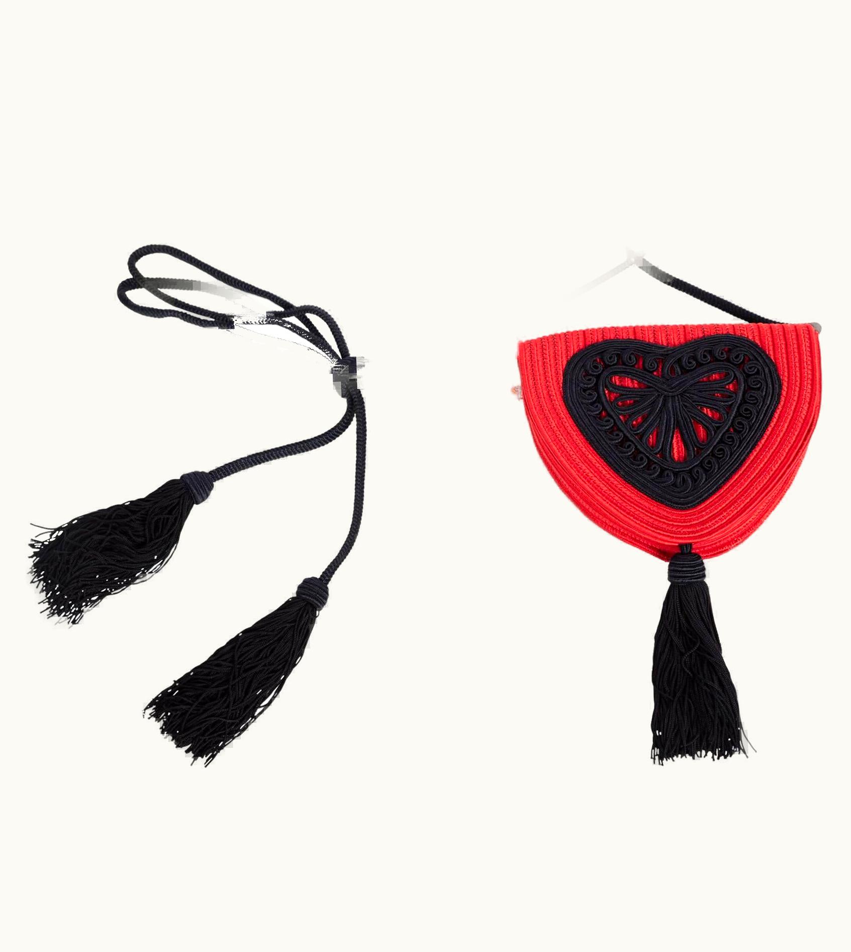 Saint Laurent Yves Saint Laurent Red Heart Black Passementerie Tassel Bag, 1980s