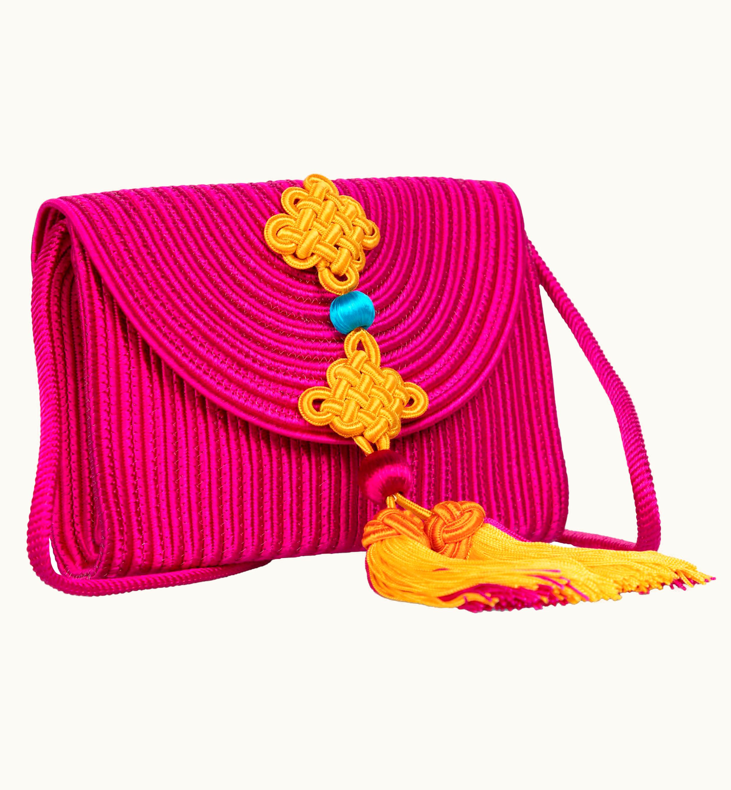 Saint Laurent Yves Saint Laurent YSL Pink Passementerie Yellow Tassel Shoulder Bag, 1990s