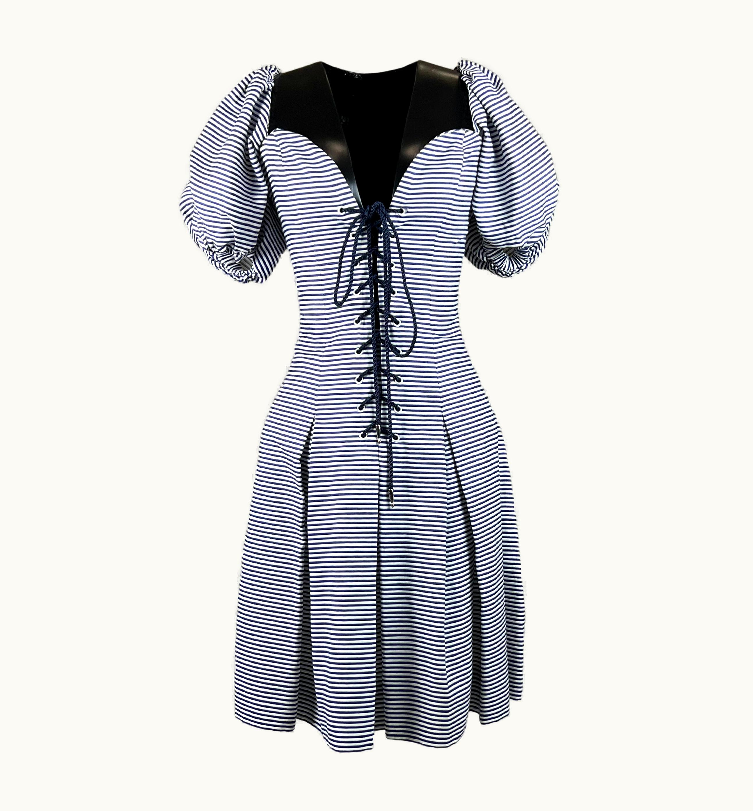 Saint Laurent 1990s Yves Saint Laurent Rive Gauche Striped Corset Lace Dress