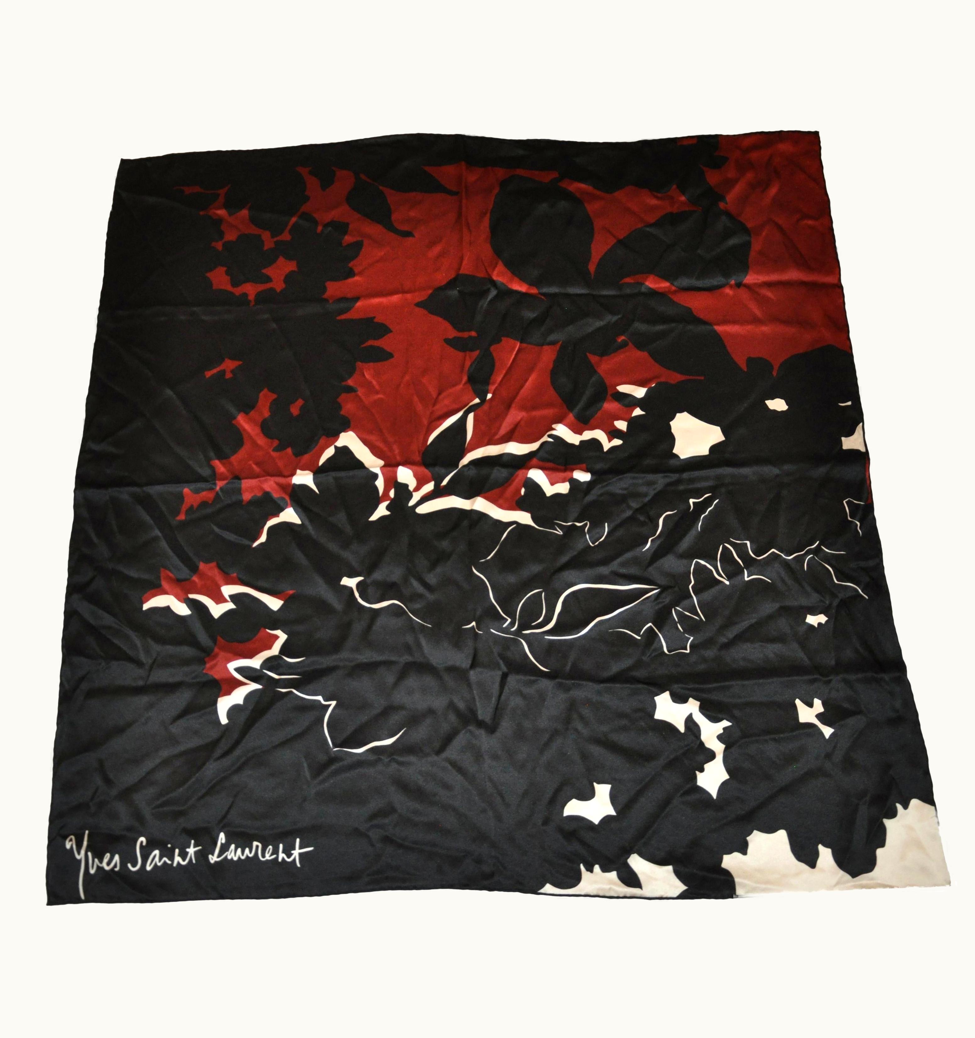 Saint Laurent Yves Saint Laurent Whimsical Black, Ivory & Warm Brown Silk Jacquard Scarf