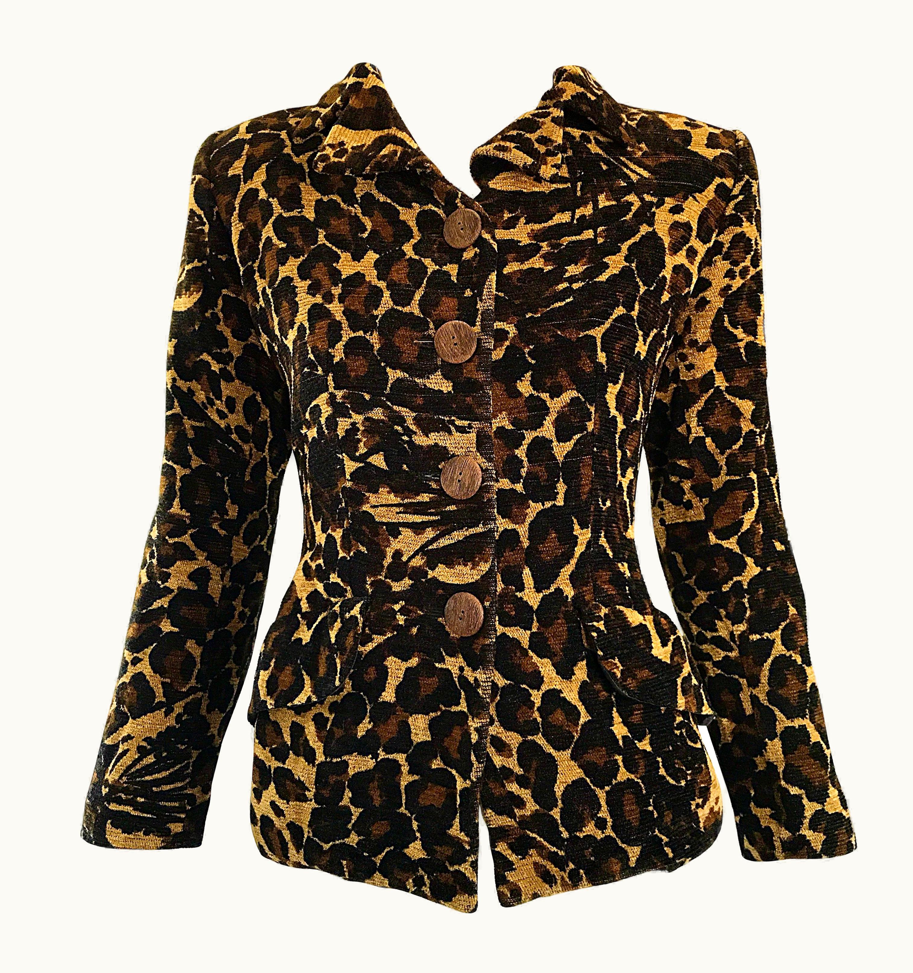 Saint Laurent Iconic Yves Saint Laurent 1990s Leopard Print Chenille Vintage 90s Jacket Blazer