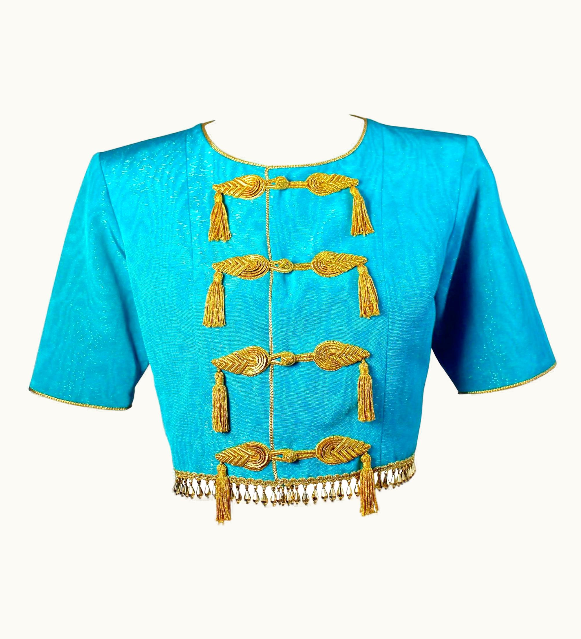 Saint Laurent 1993 Yves Saint Laurent Documented Moire Gold Silk Tassel Beads Jacket YSL