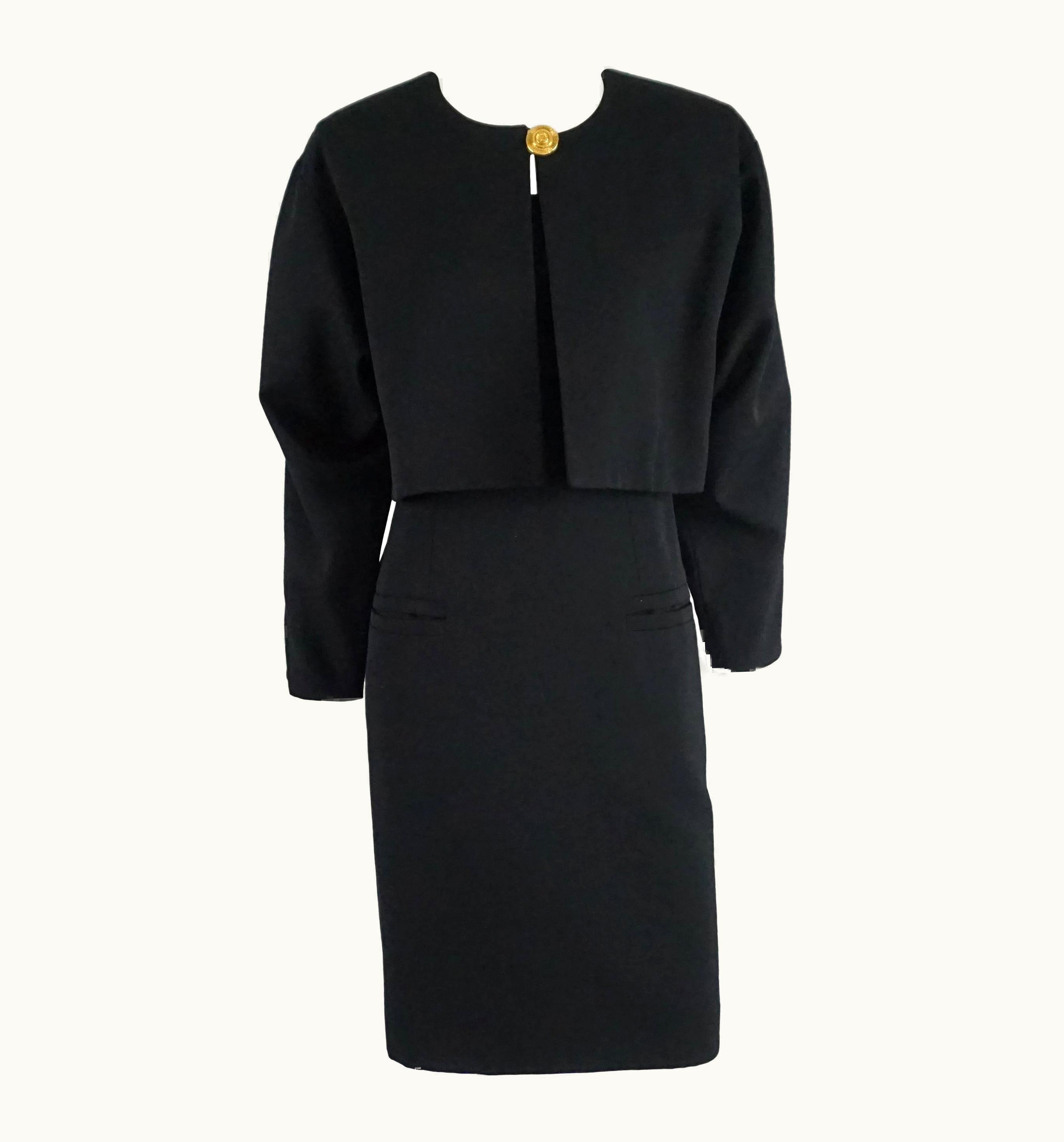 Saint Laurent Yves Saint Laurent Black Dress With Bolero Jacket - 34 - Circa 90'