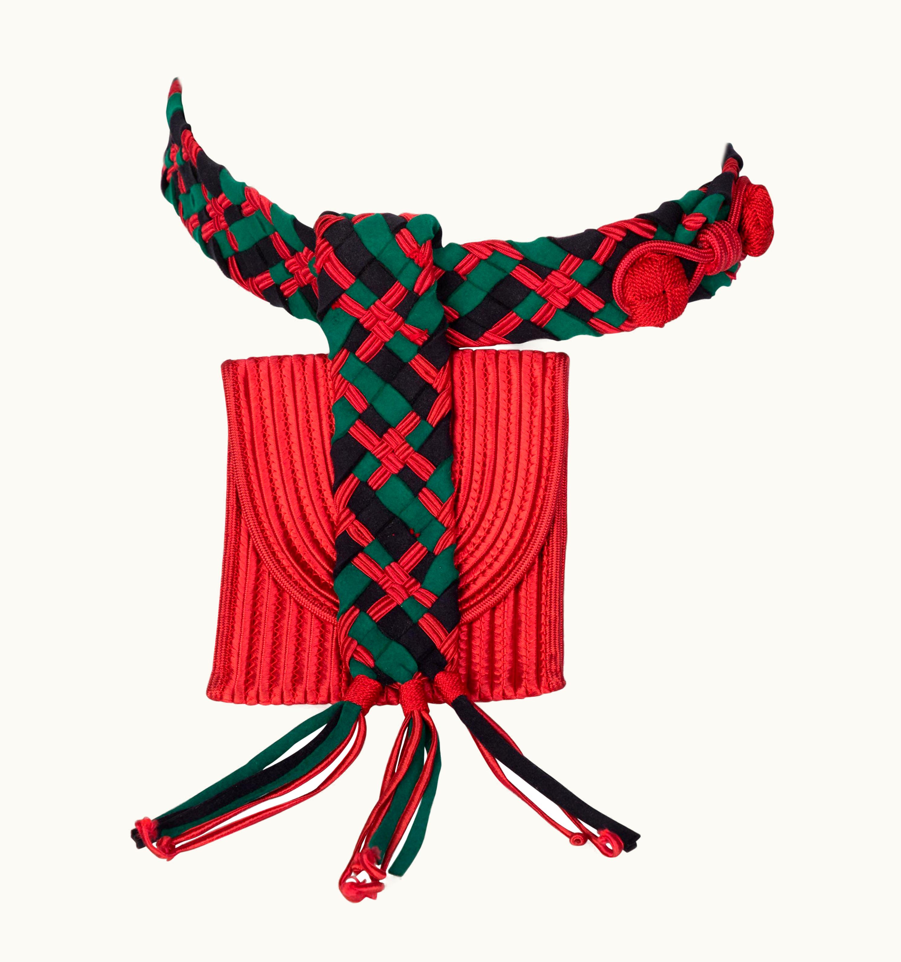 Saint Laurent Yves Saint Laurent Red Green Passementerie Tassel Belt Bag YSL, 1990s