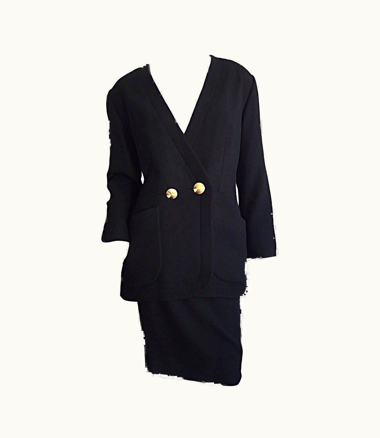Saint Laurent Vintage Yves Saint Laurent ' Rive Gauche ' Black Skirt Suit YSL