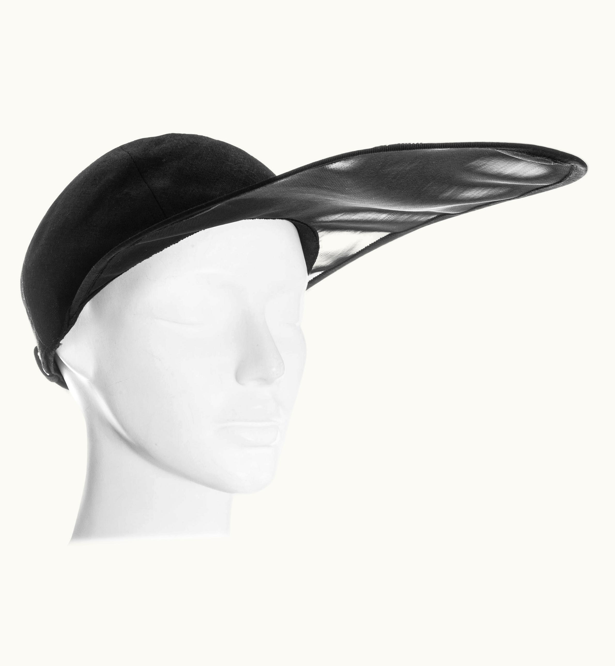 Saint Laurent Yves Saint Laurent Black Linen Cap With Extra Long Organza VIsor, S/S 1991