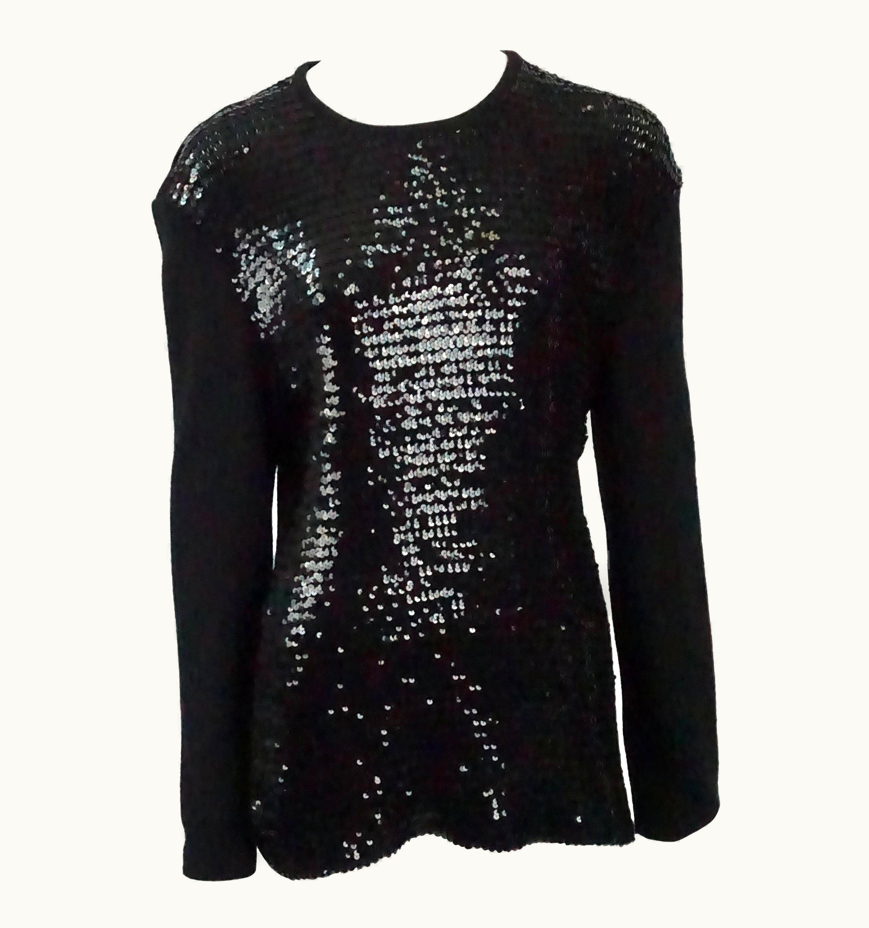 Saint Laurent Yves Saint Laurent Black Sequin Knit Sweater - S/Sl - Circa 90'