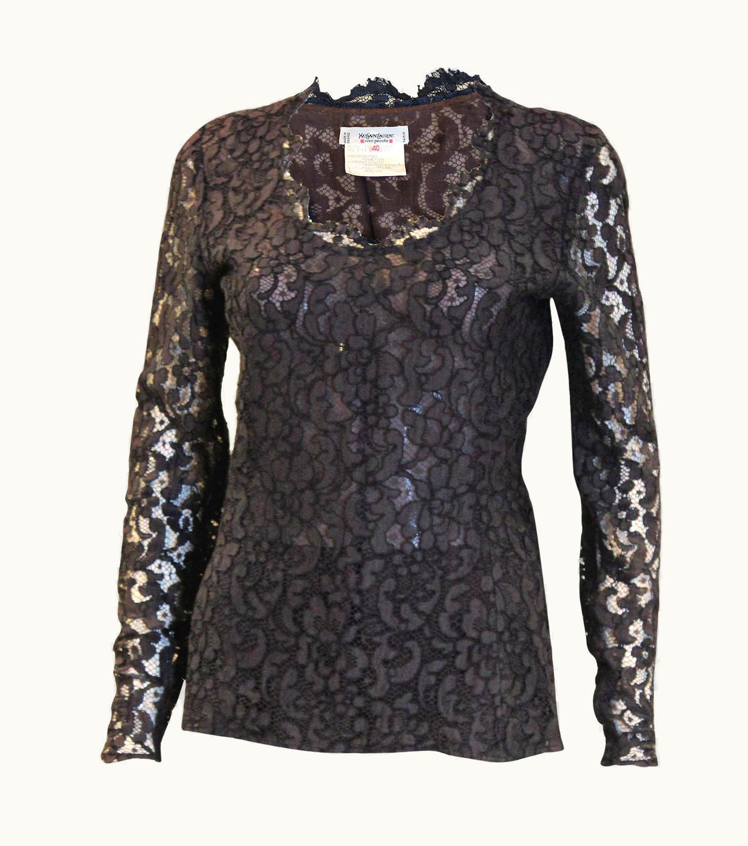 Saint Laurent 1990s Vintage Yves Saint Laurent Rive Gauche Blue Lace Top