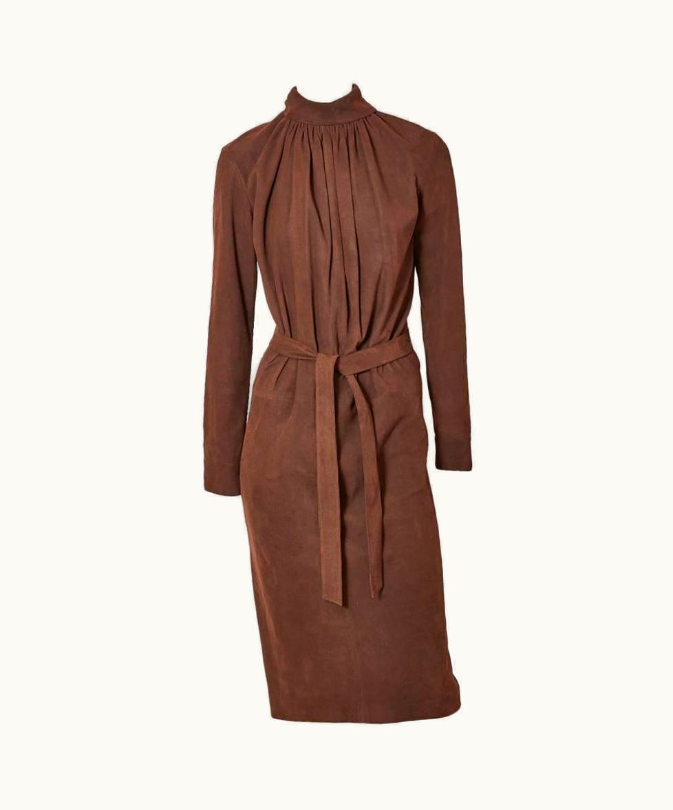 Saint Laurent Yves Saint Laurent Rive Gauche Belted Suede Dress