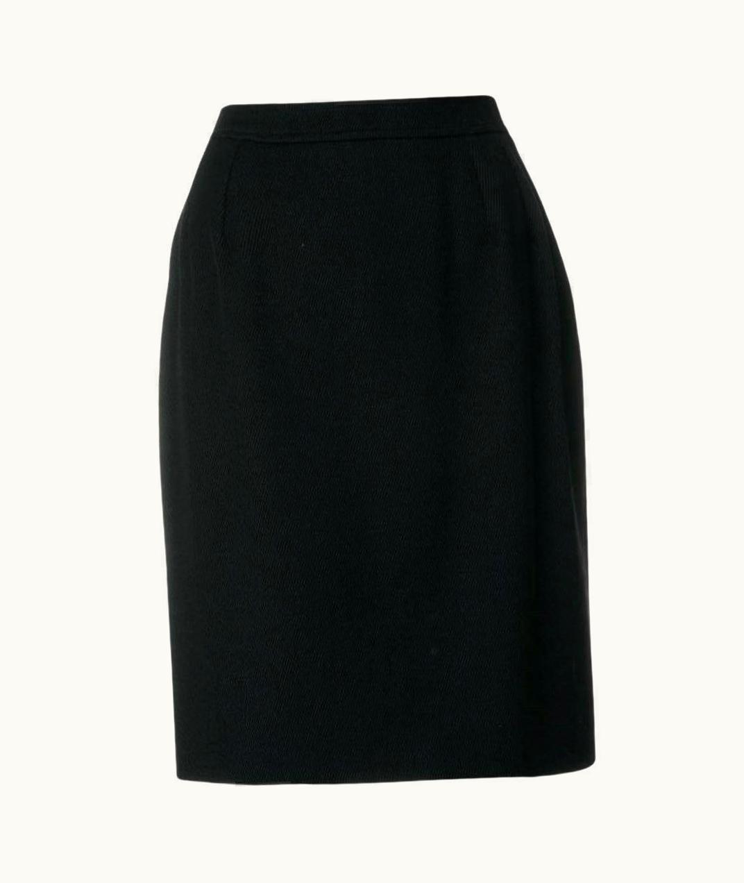 Saint Laurent 90s Yves Saint Laurent Vintage Black Ribbed Cotton High Waist Midi Skirt