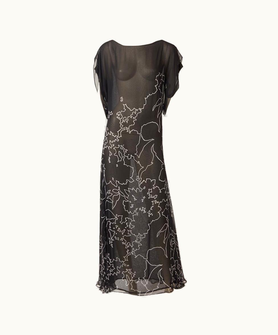 Saint Laurent Yves Saint Laurent Abstract Pattern Chiffon Chemise Style Dress
