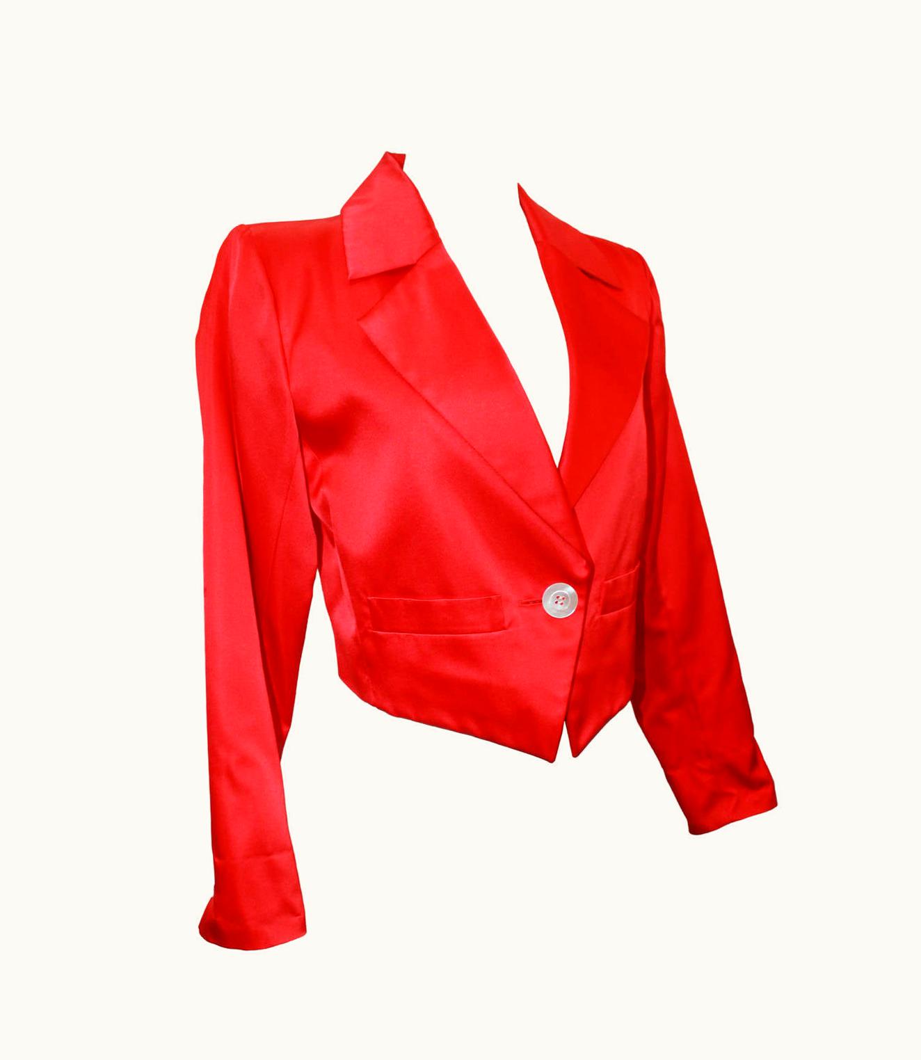 Saint Laurent Vintage 1990s Yves Saint Laurent Red Satin Bolero Jacket