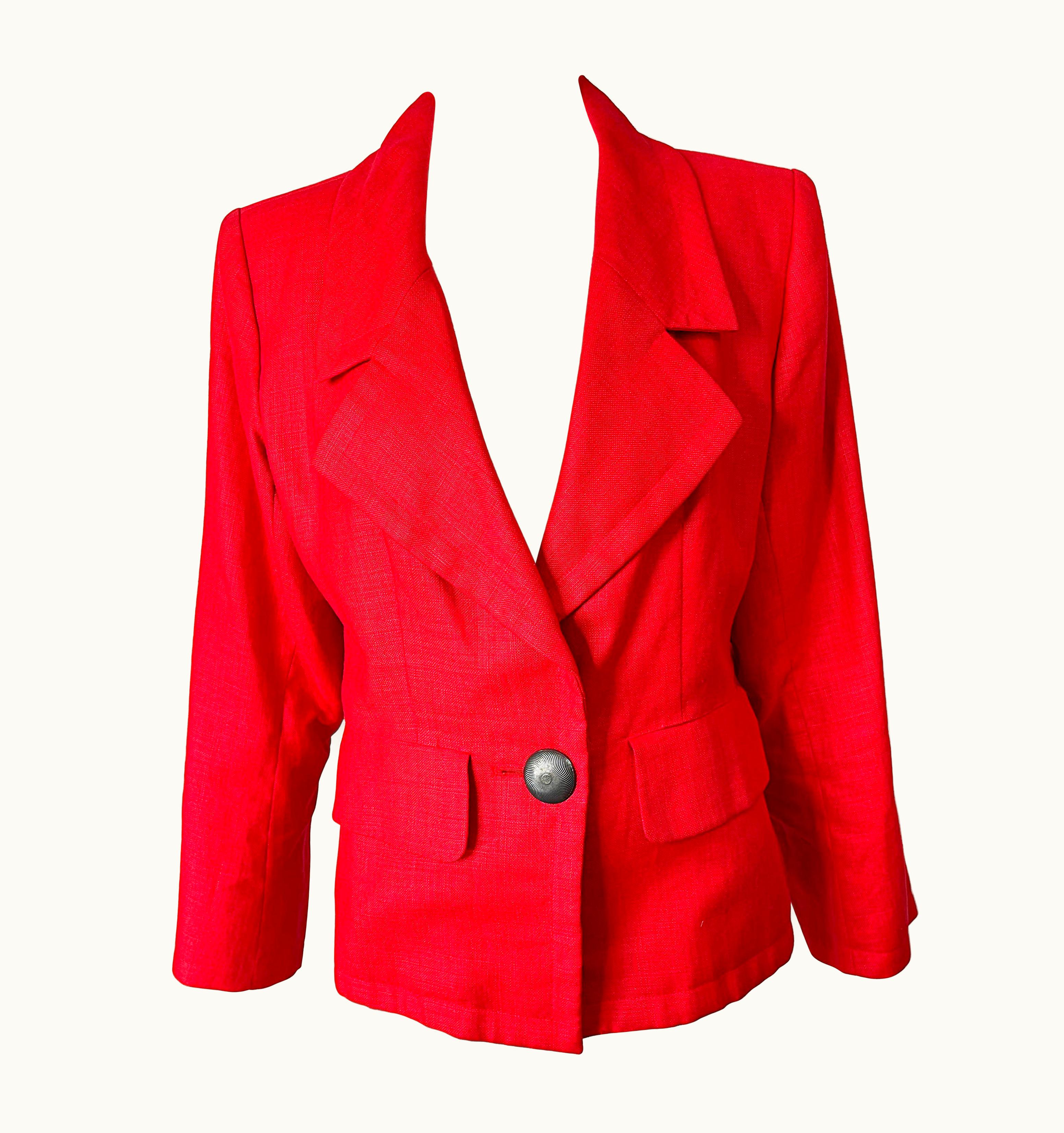 Saint Laurent 1990s Yves Saint Laurent YSL Lipstick Red Linen Vintage 90s Blazer Jacket