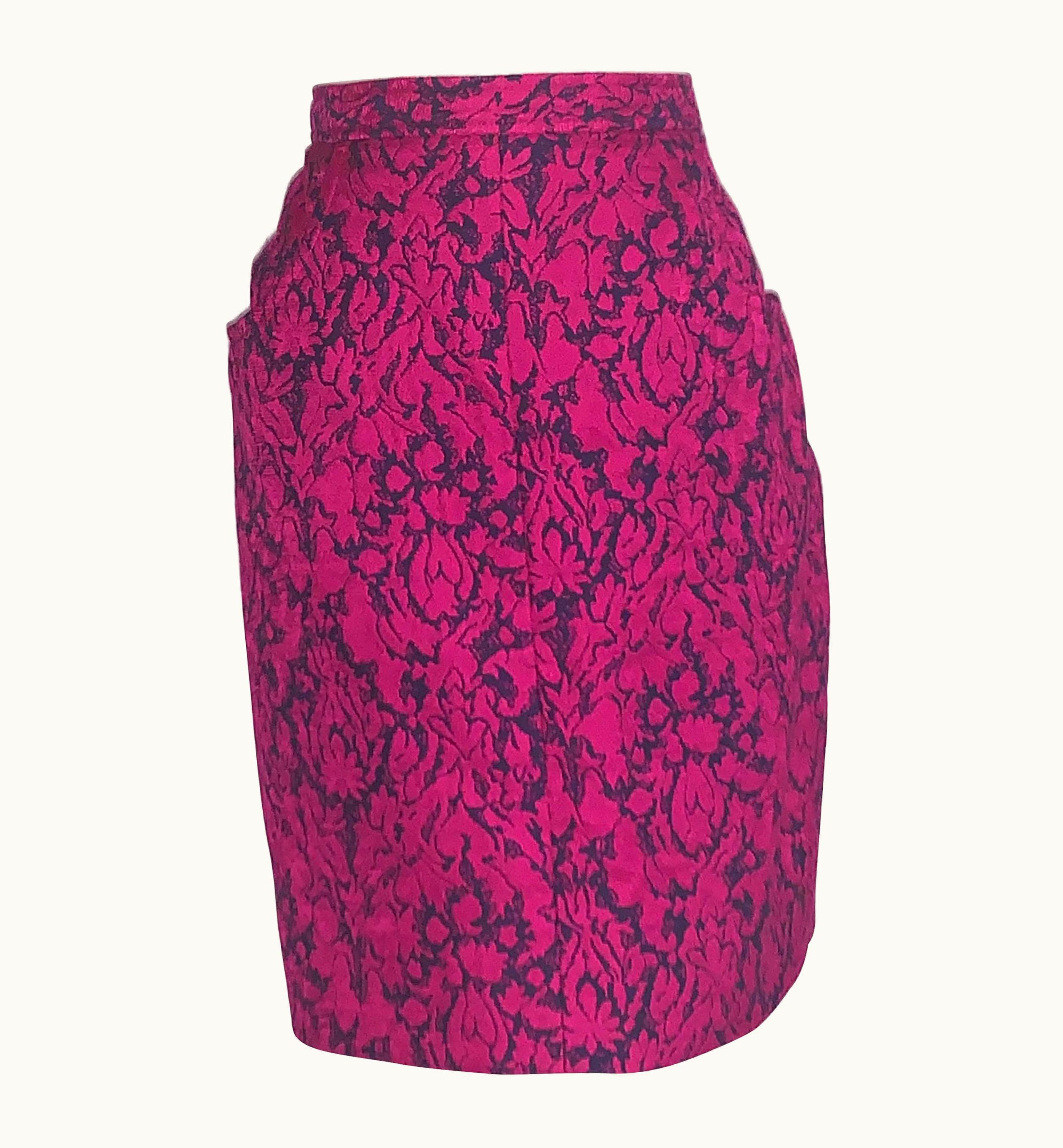 Saint Laurent 1990s Yves Saint Laurent Rive Gauche Magenta And Black Pencil Skirt