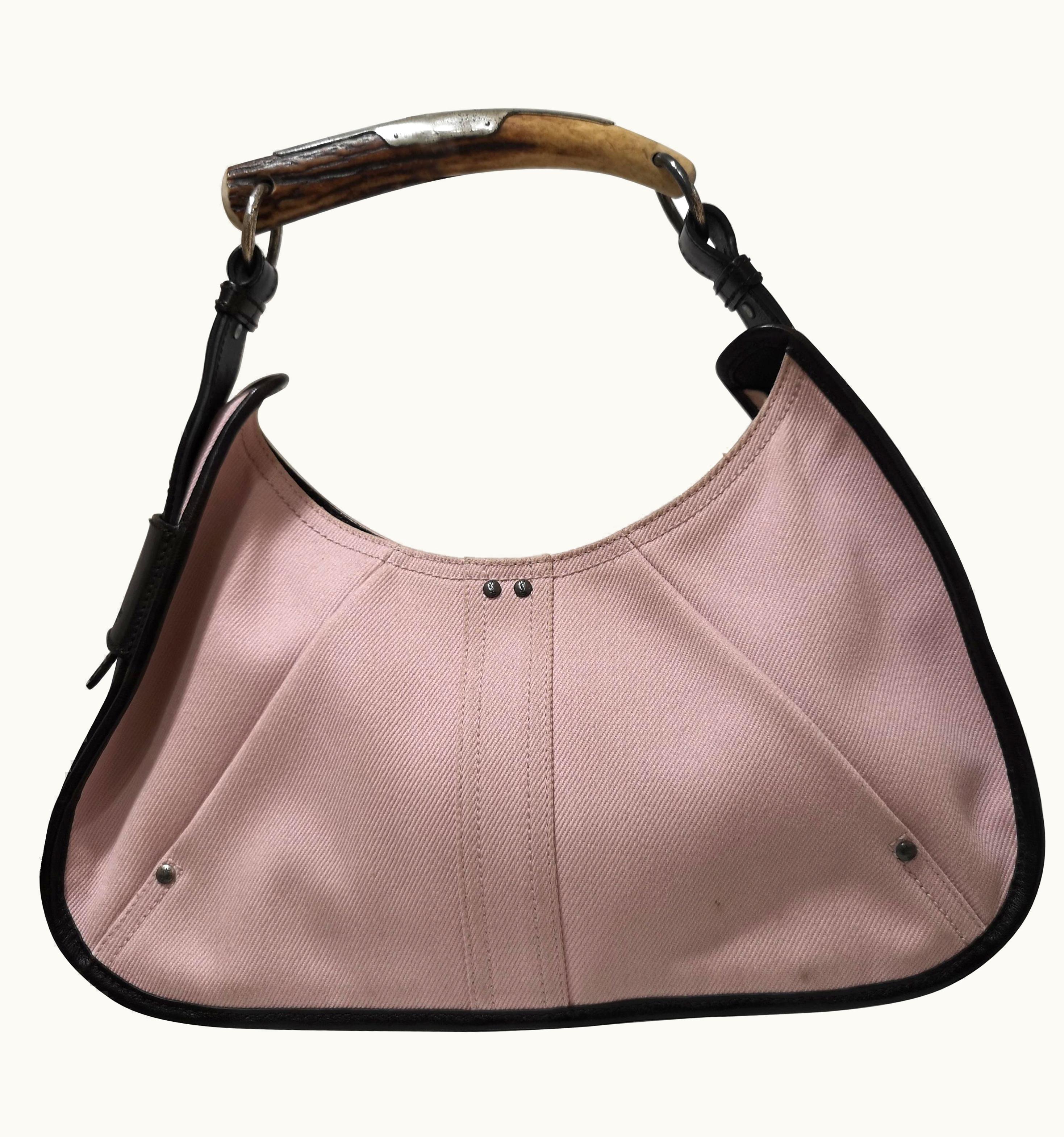 Saint Laurent Yves Saint Laurent Pink Fabric Brown Leather Mombasa Bag