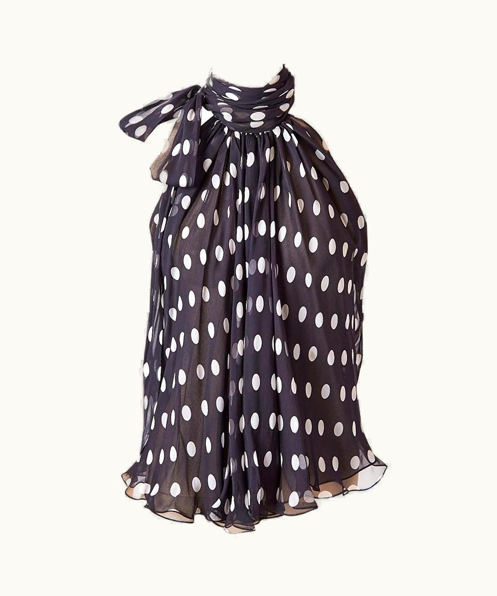 Saint Laurent Yves Saint Laurent Rive Gauche Polka Dot Chiffon Lavaliere Blouse