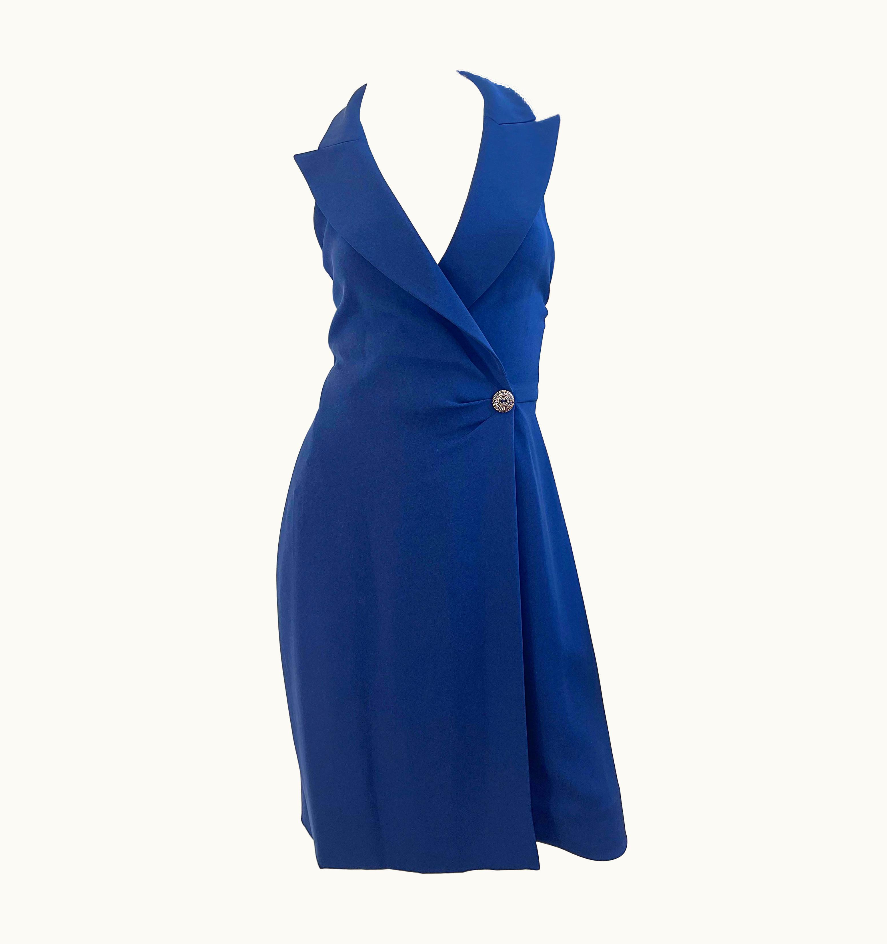 Saint Laurent 1990s Yves Saint Laurent YSL Navy Blue Vintage 90s Tuxedo Dress