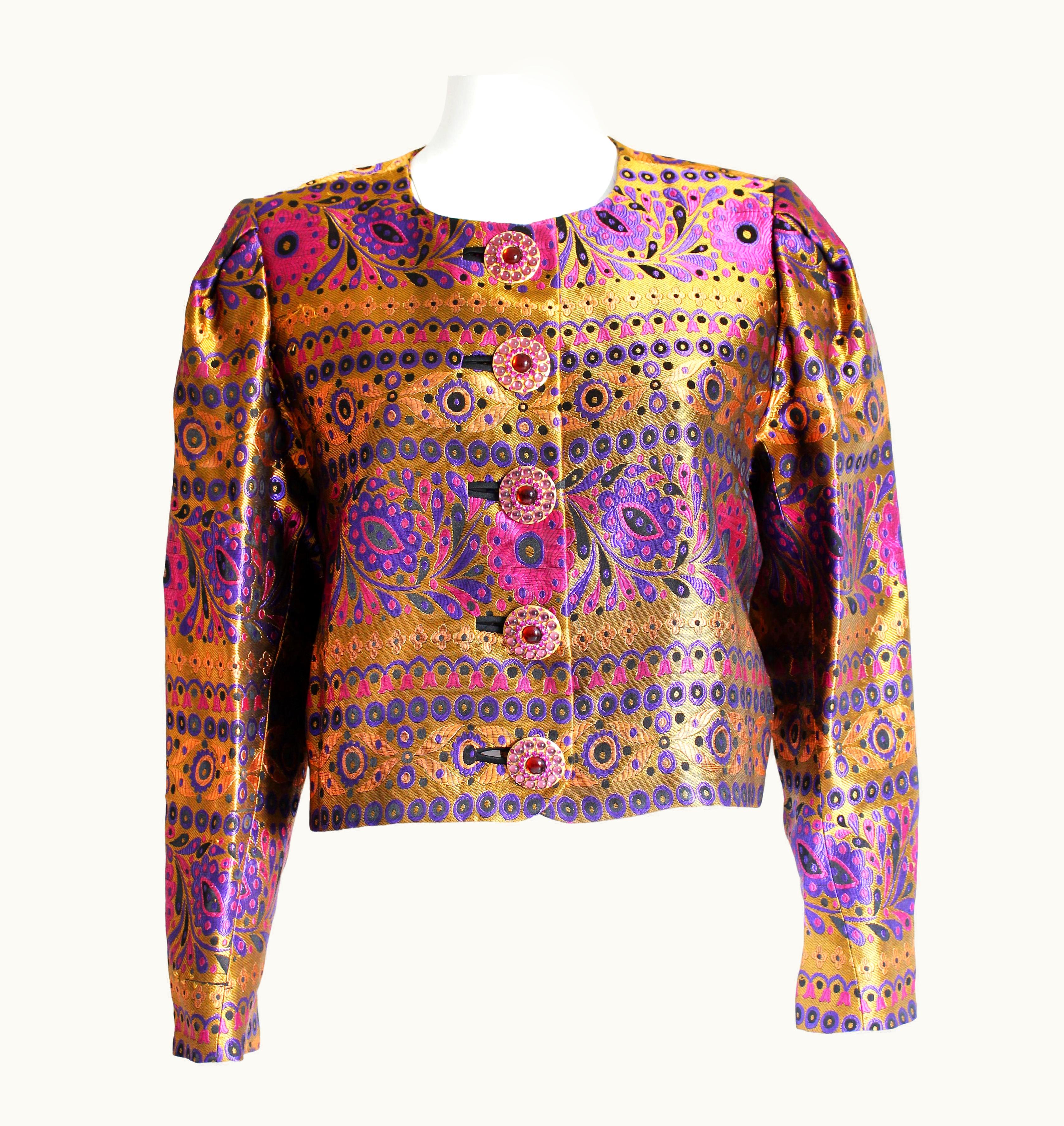 Saint Laurent Yves Saint Laurent Jacket Silk Brocade With Embellished Buttons AW 1991 Runway