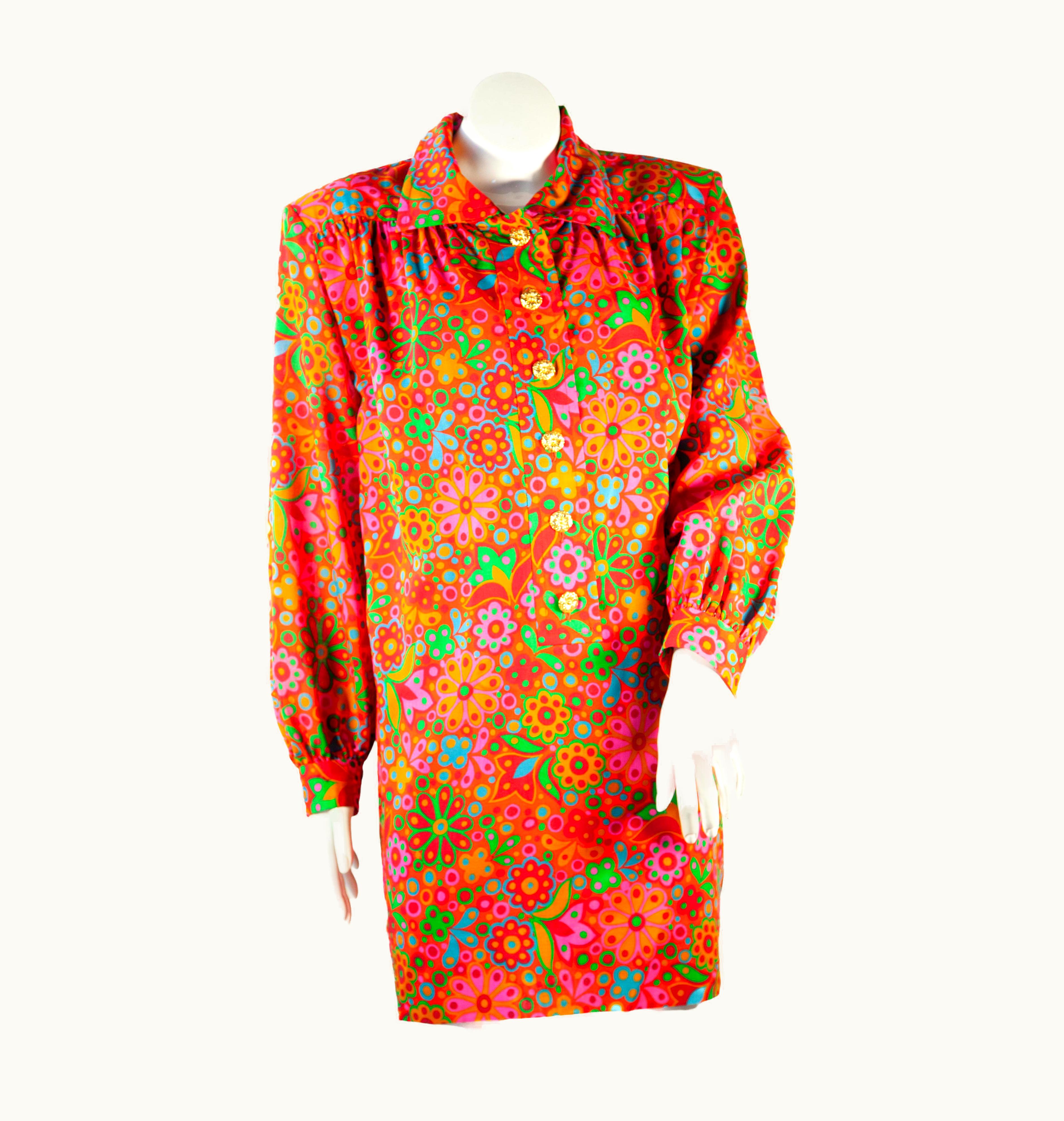 Saint Laurent Yves Saint Laurent Rive Gauche 90' Floral Smock Dress