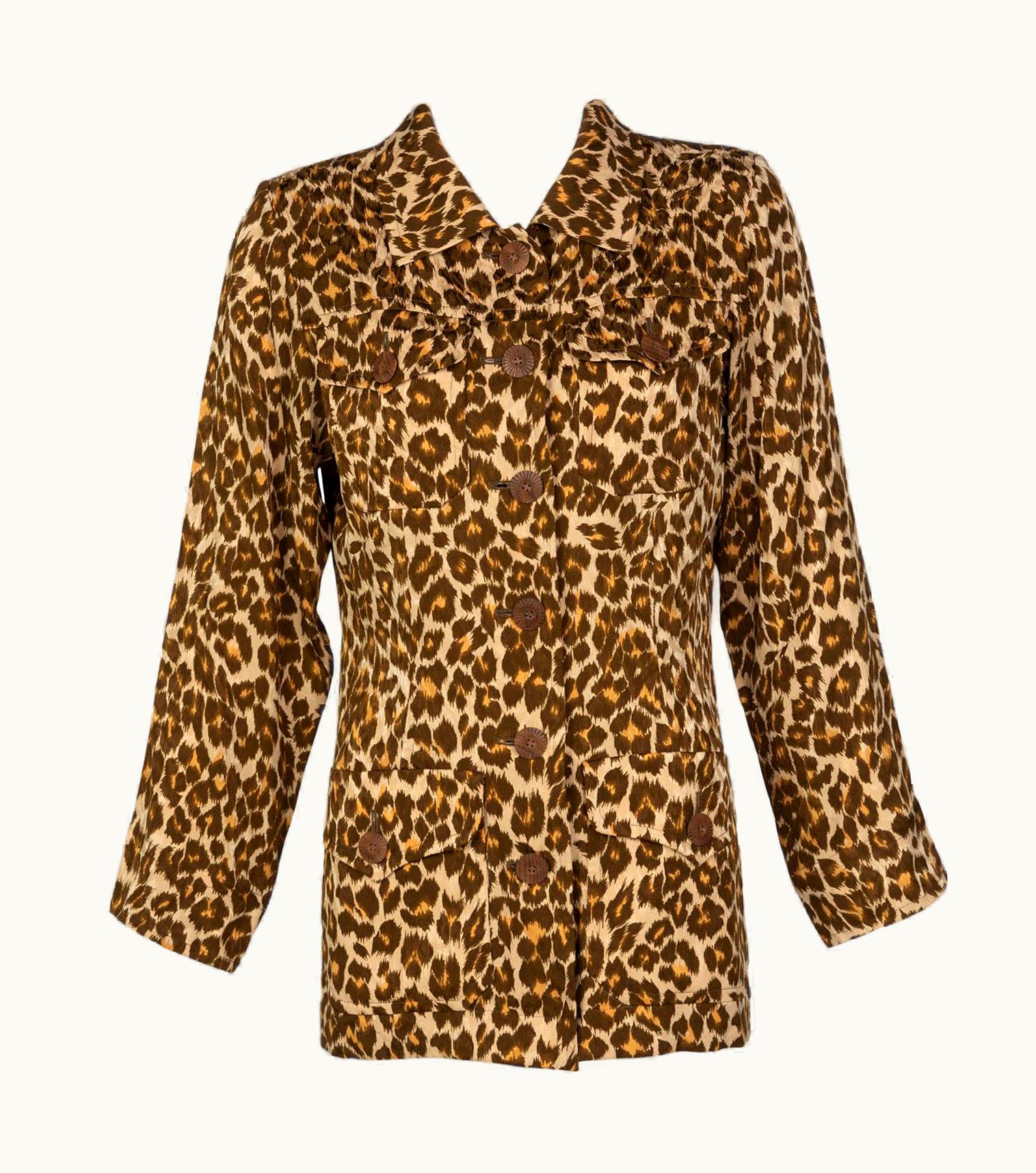 Saint Laurent Yves Saint Laurent Leopard Print Silk Damask Safari Top