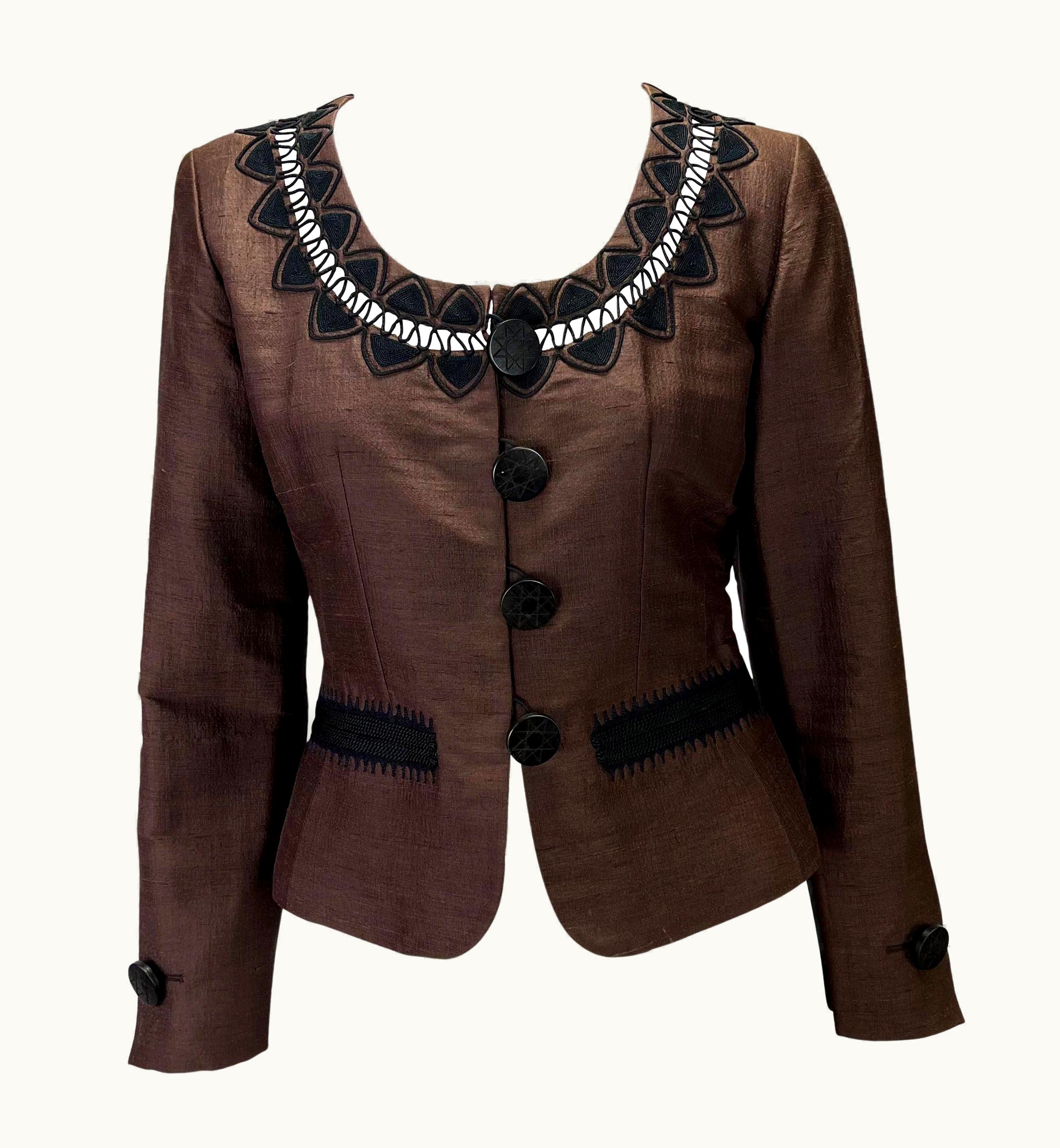 Saint Laurent Cruise 1995 Yves Saint Laurent Rive Gauche Brown Silk Cropped Jacket