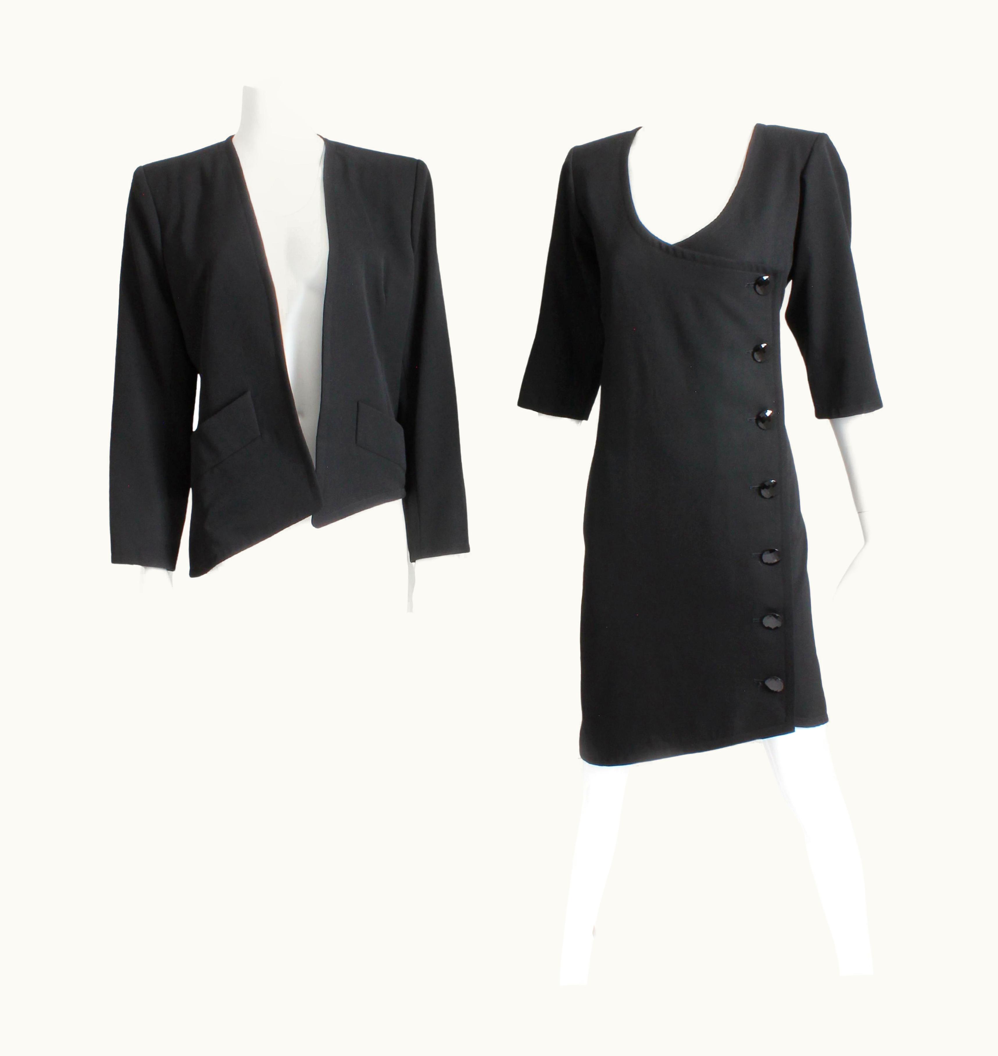 Saint Laurent Yves Saint Laurent Dress And Jacket 2pc Set Black Wool YSL Rive Gauche 90s