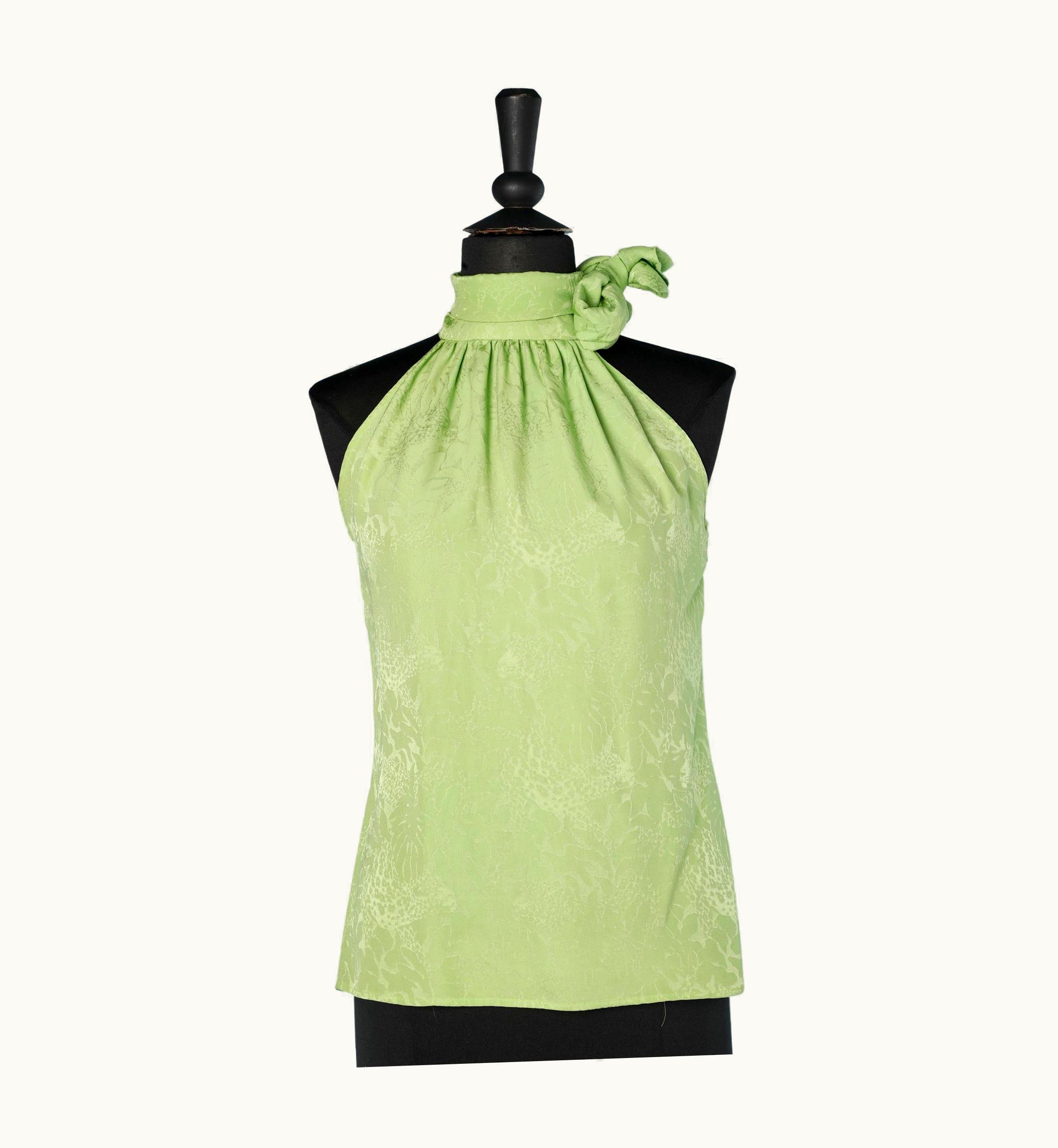 Saint Laurent Pistachio Green Silk Jacquard Top Yves Saint Laurent Rive Gauche