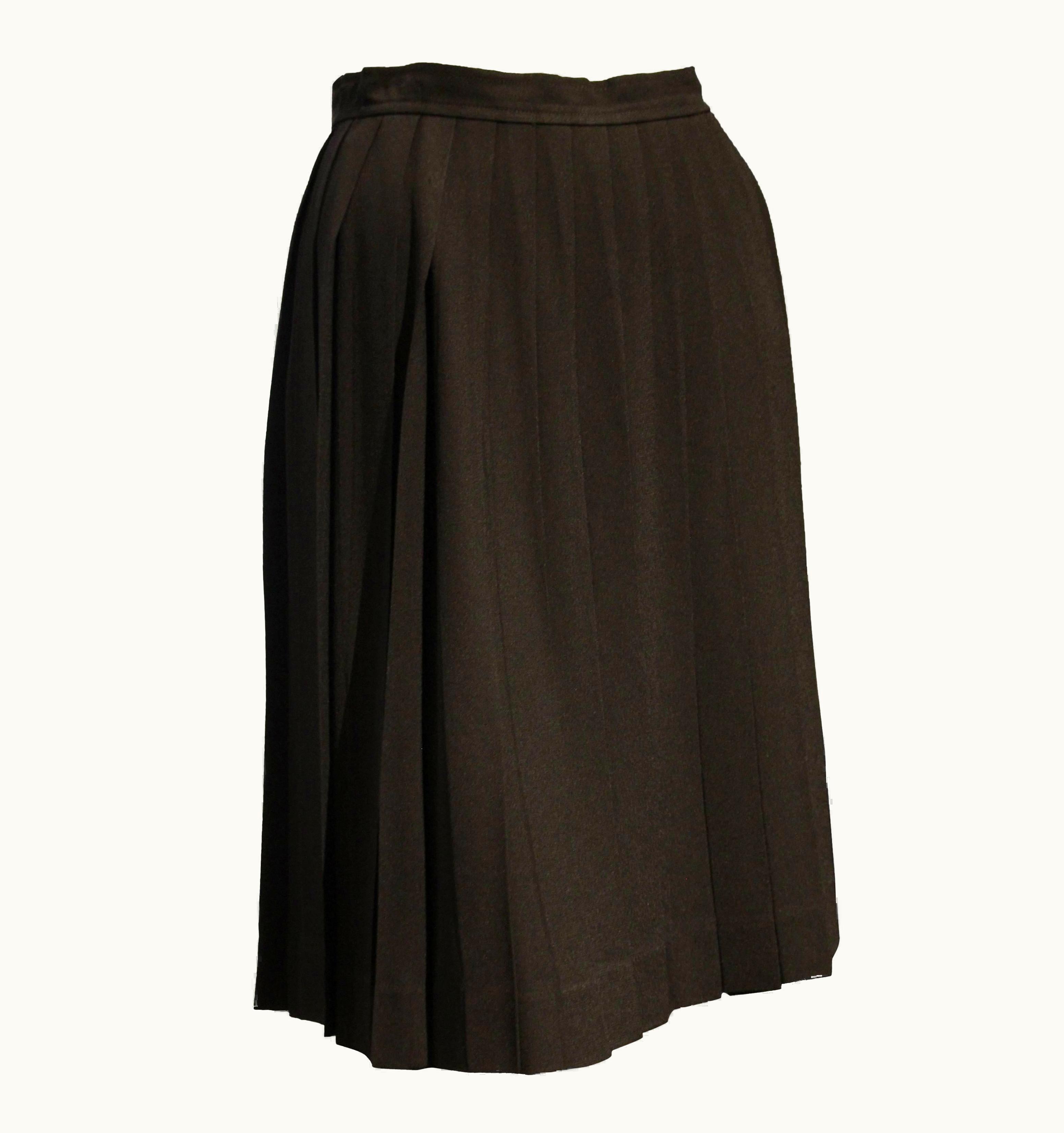 Saint Laurent 1990s Saint Laurent Black Rayon Crepe Pleated Knee-Length Skirt