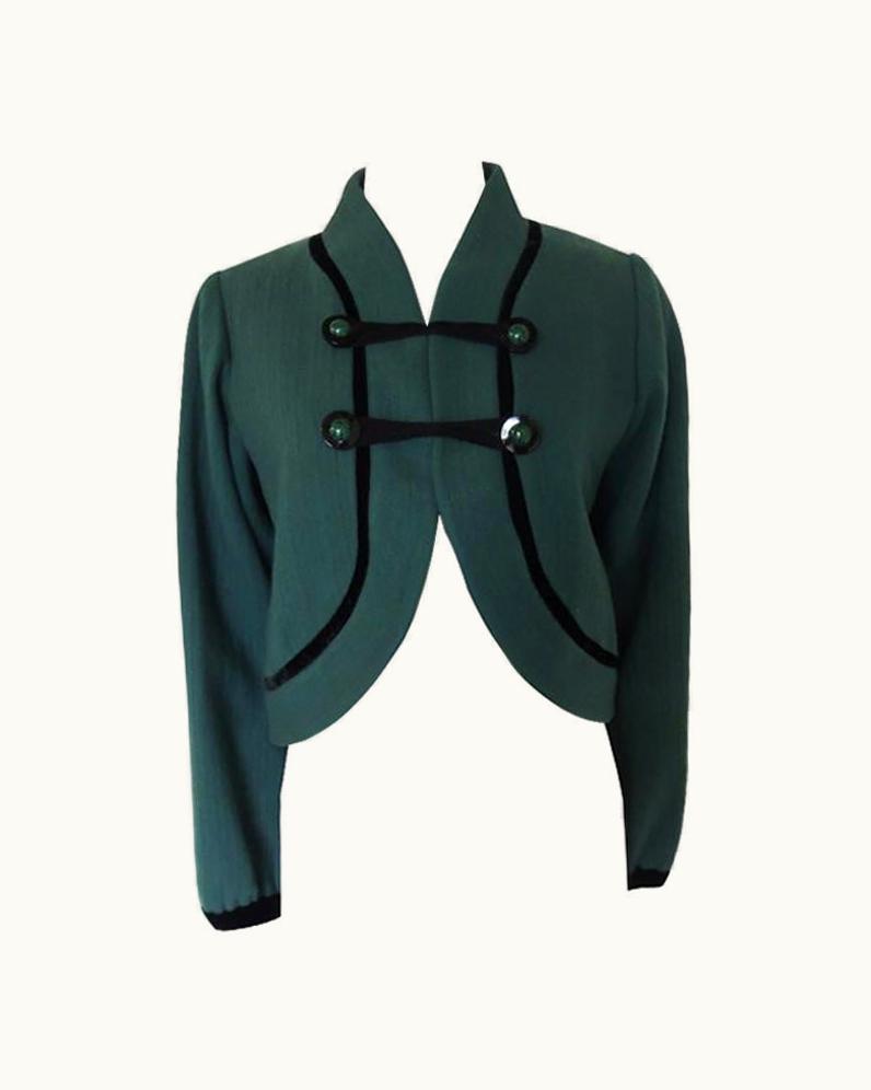 Saint Laurent Vintage Yves Saint Laurent Rive Gauche Velvet Trim Wool Bolero Crop Jacket
