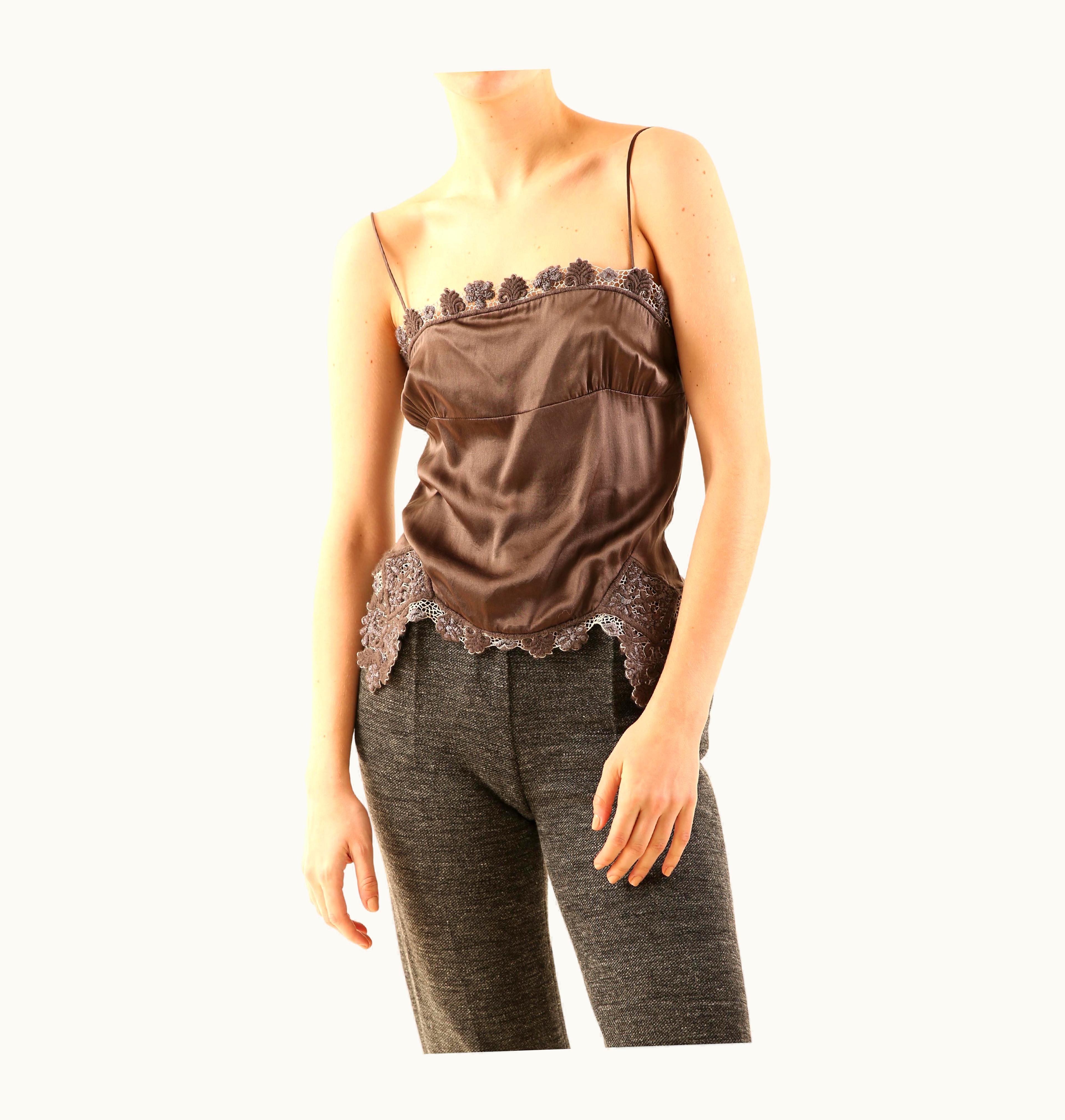 Saint Laurent Yves Saint Laurent Rive Gauche Vintage Grey Floral Cut Out Crochet Silk Top