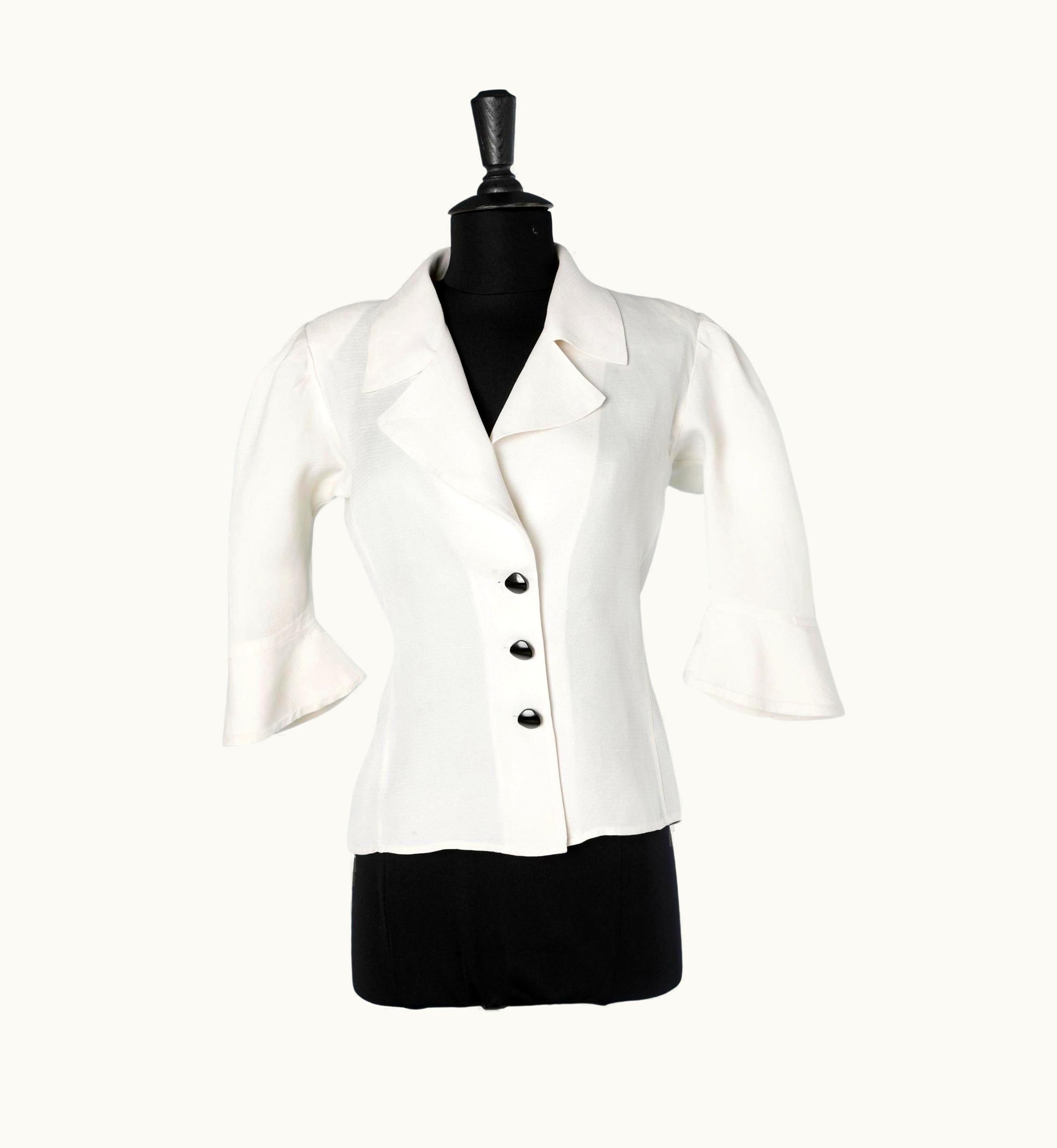 Saint Laurent White Silk Gazar Shirt With Black Buttons Saint Laurent Rive Gauche