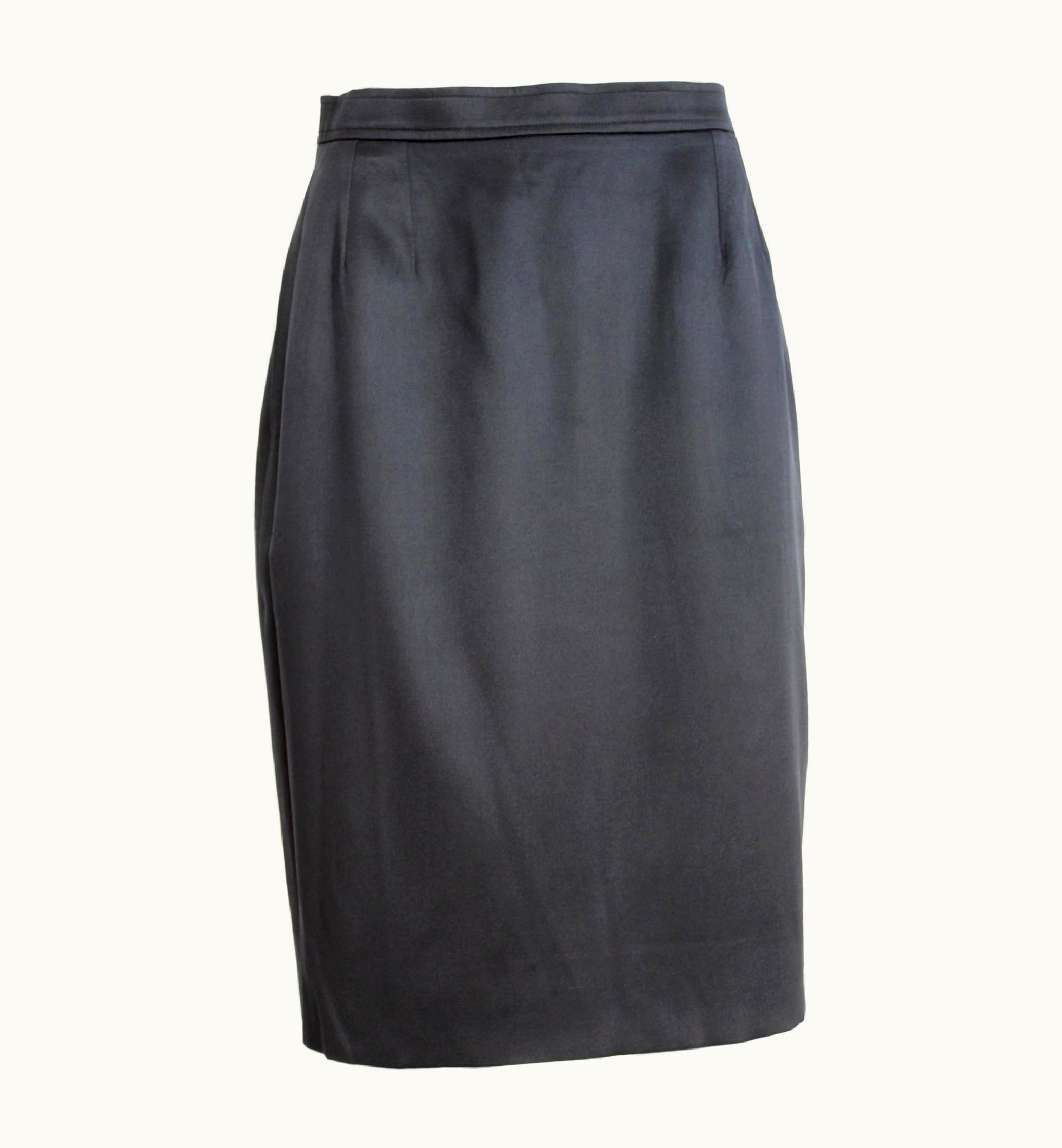 Saint Laurent 1990s Yves Saint Laurent Rive Gauce Black Silk Wool Pencil Skirt
