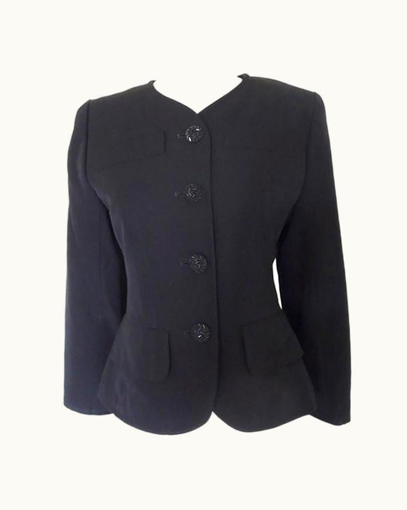Saint Laurent Vintage 1990s Yves Saint Laurent Rive Form Fitting Black Wool Jacket