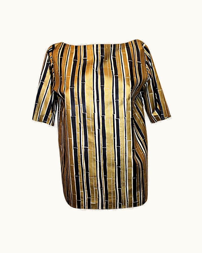 Saint Laurent YSL Gold And Black Bamboo Print Blouse