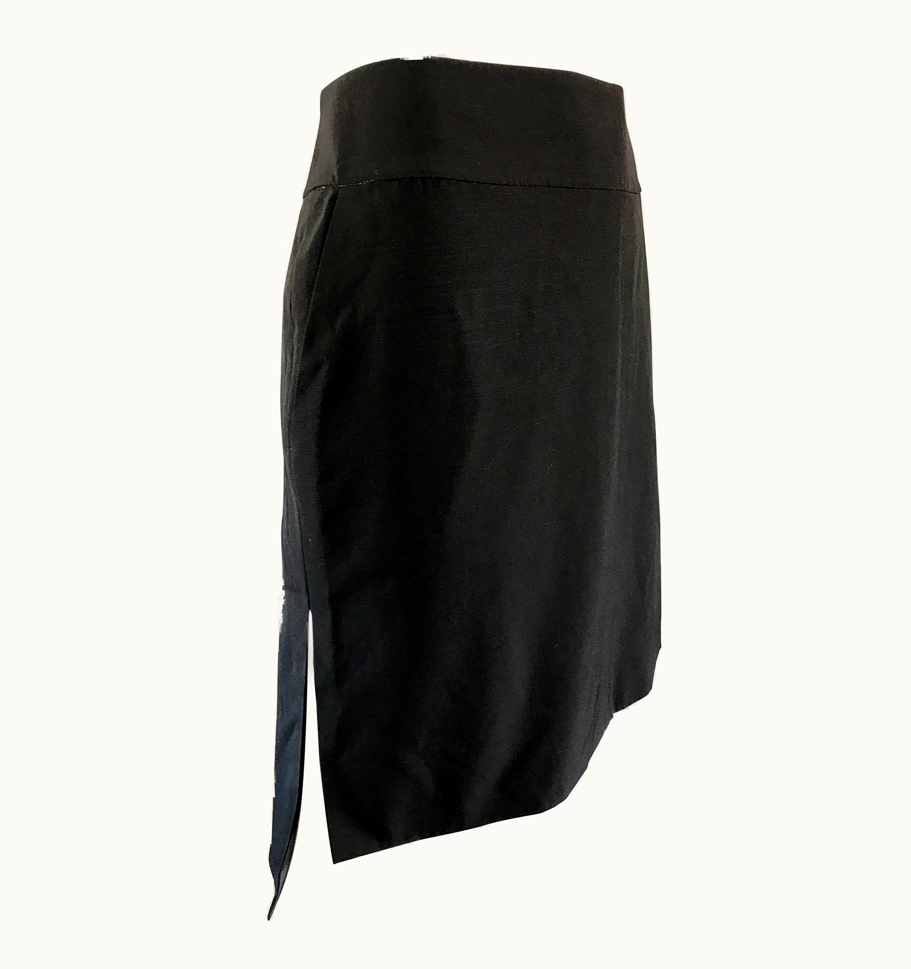Saint Laurent Vintage Yves Saint Laurent Rive Gauche YSL Black Hi - Lo Asymmetrical 90s Skirt