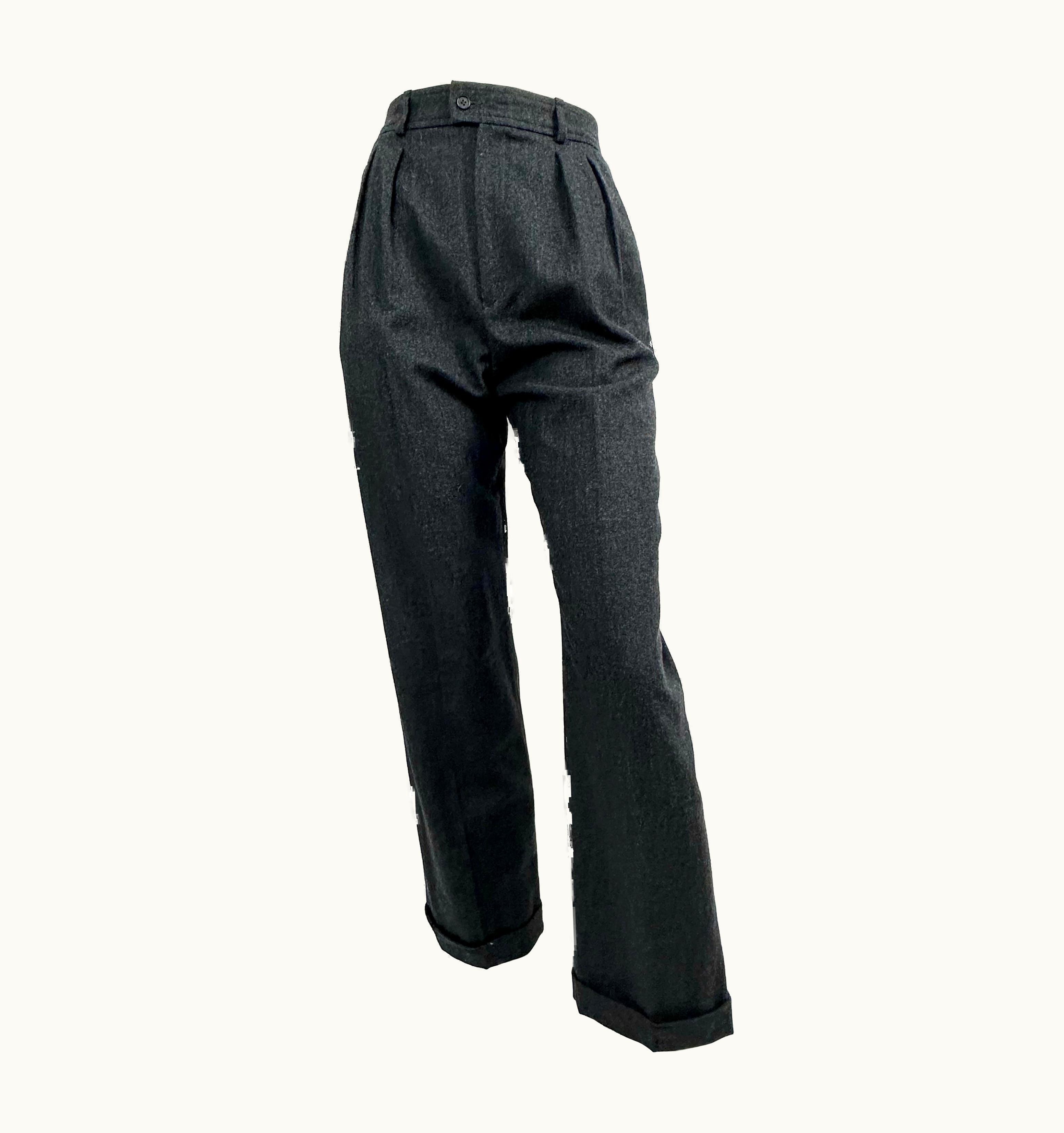 Saint Laurent YSL Vintage Anthracite Gray Wool Trousers From The 1990s
