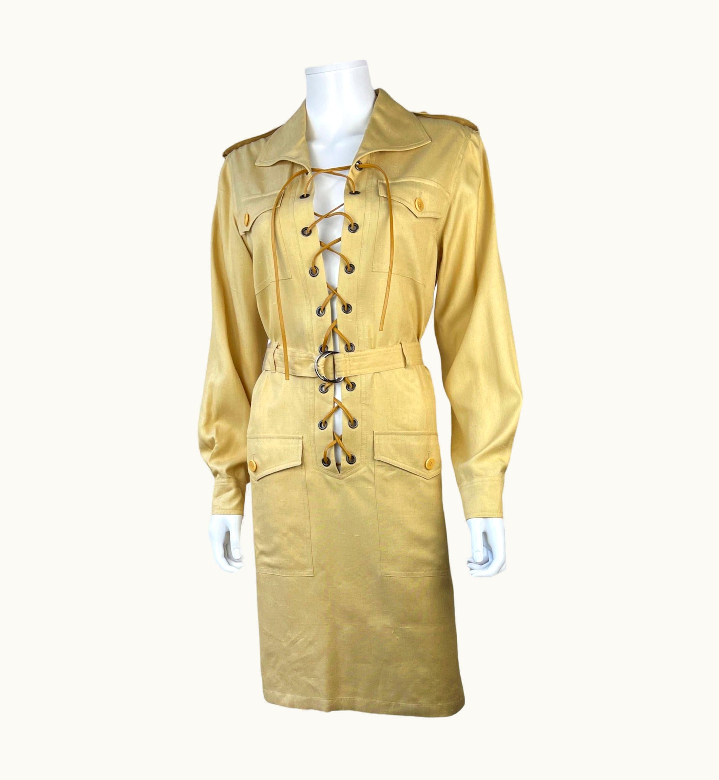 Saint Laurent Vintage Yves Saint Laurent Lace-Up Safari Dress